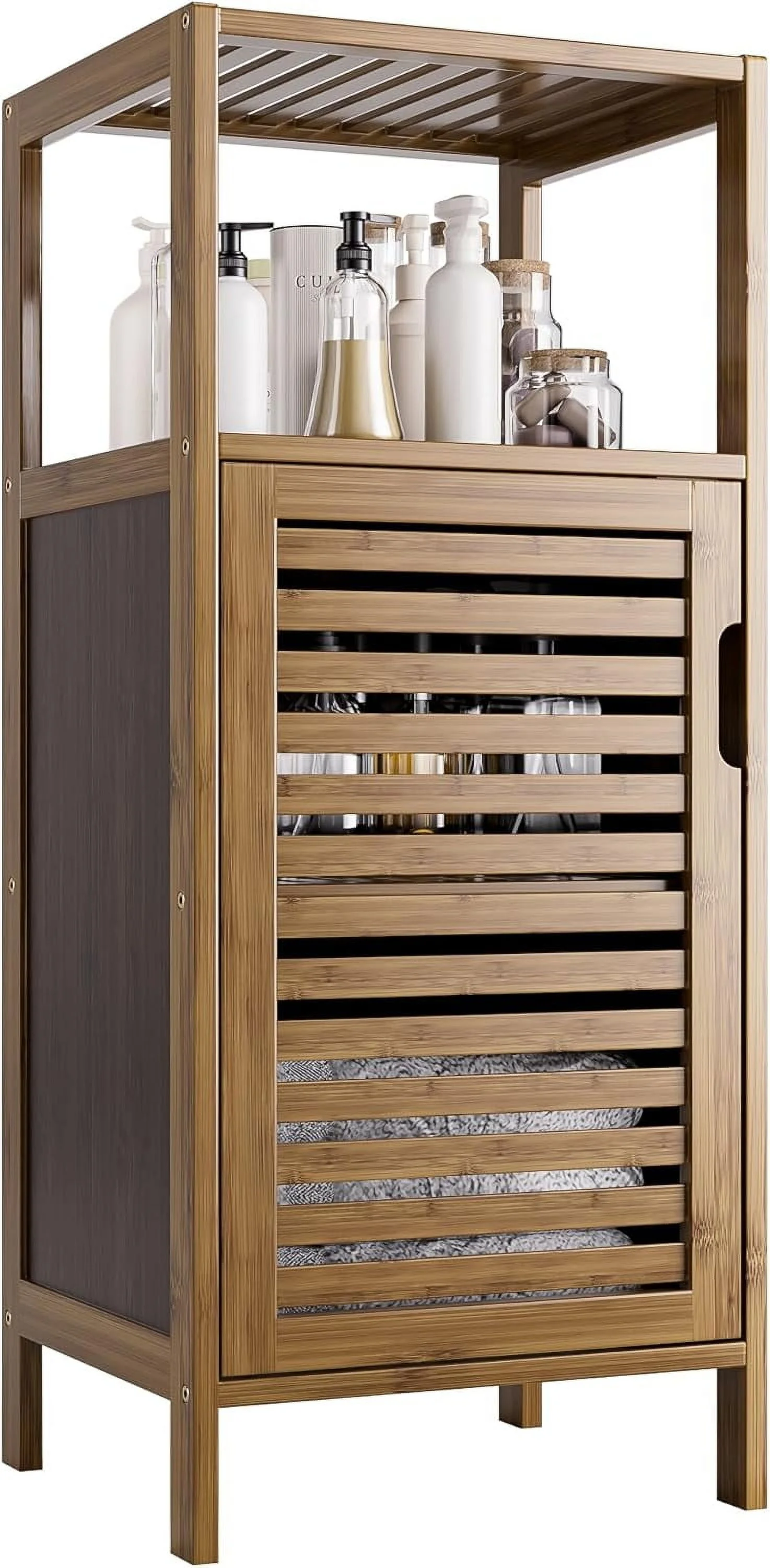 Bathroom Cabinet, Bamboo Floor Cabinet Free Standing, 4 Tier Sofa Side Storage Cupboard for Living Room Kitchen Bedroom - Image 9