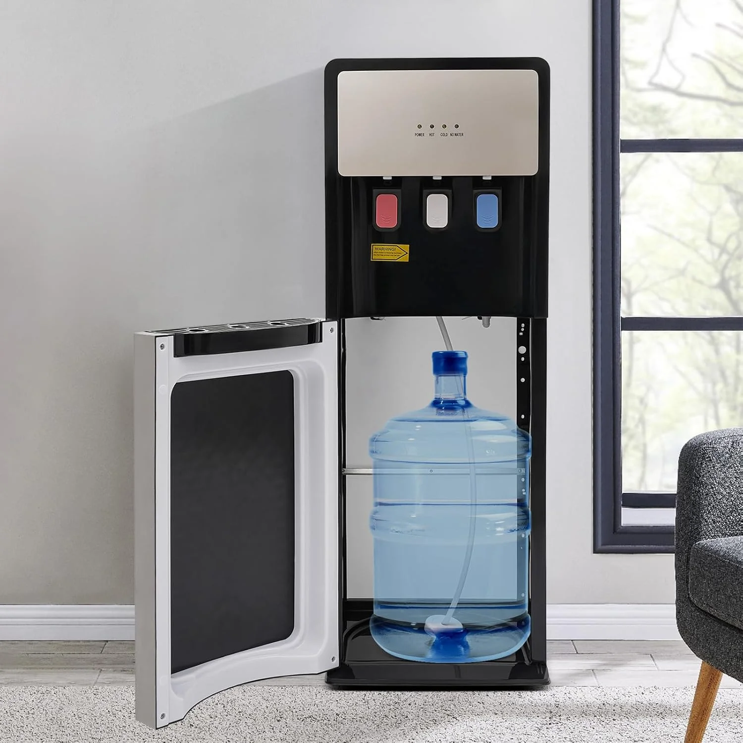 Bottom Loading Water Cooler Dispenser, Storage Cabinet Drinking Fountain Hot & Cold Standing Water Dispenser with Anti-Scalding Design Safety Lock for Home Office (Silver Grey) - Image 4