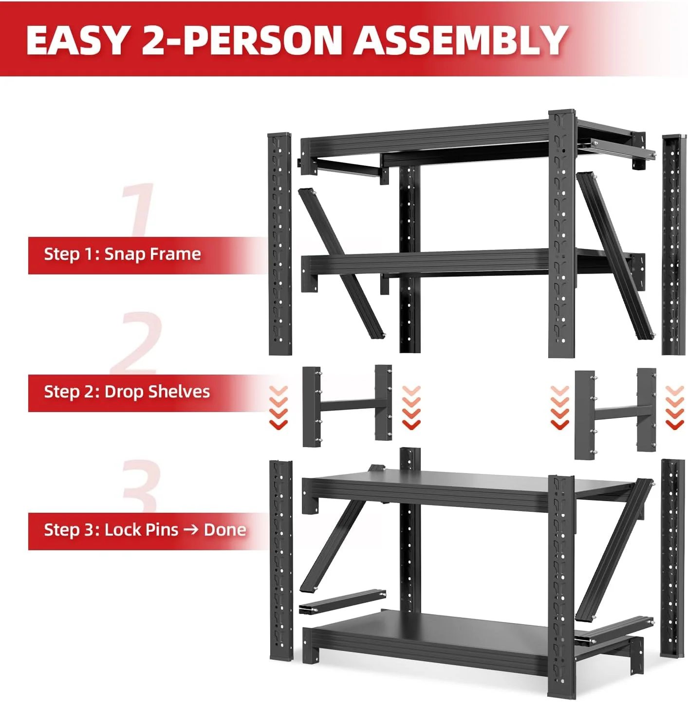 59" W Garage Shelving,5-Tier Heavy Duty Shelving Unit,3000LBS Adjustable Metal Storage Shelves,Storage Rack Units for Industrie,Shed,Warehouse,Basement,Black,59" W x 20" D x 72" H - Image 18