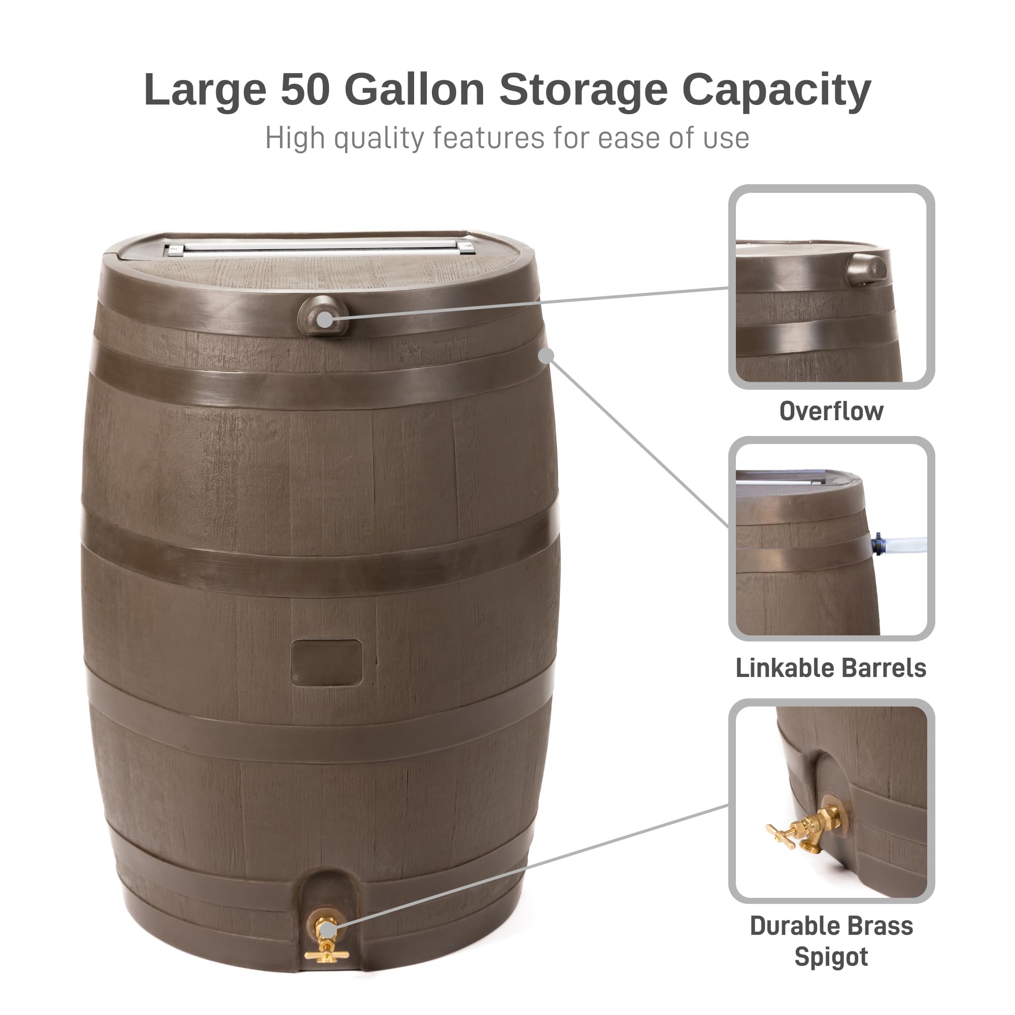 50 Gallon Rain Barrel with Brass Spigot, Large Outdoor Rainwater Collection and Storage Container for Garden - Image 8