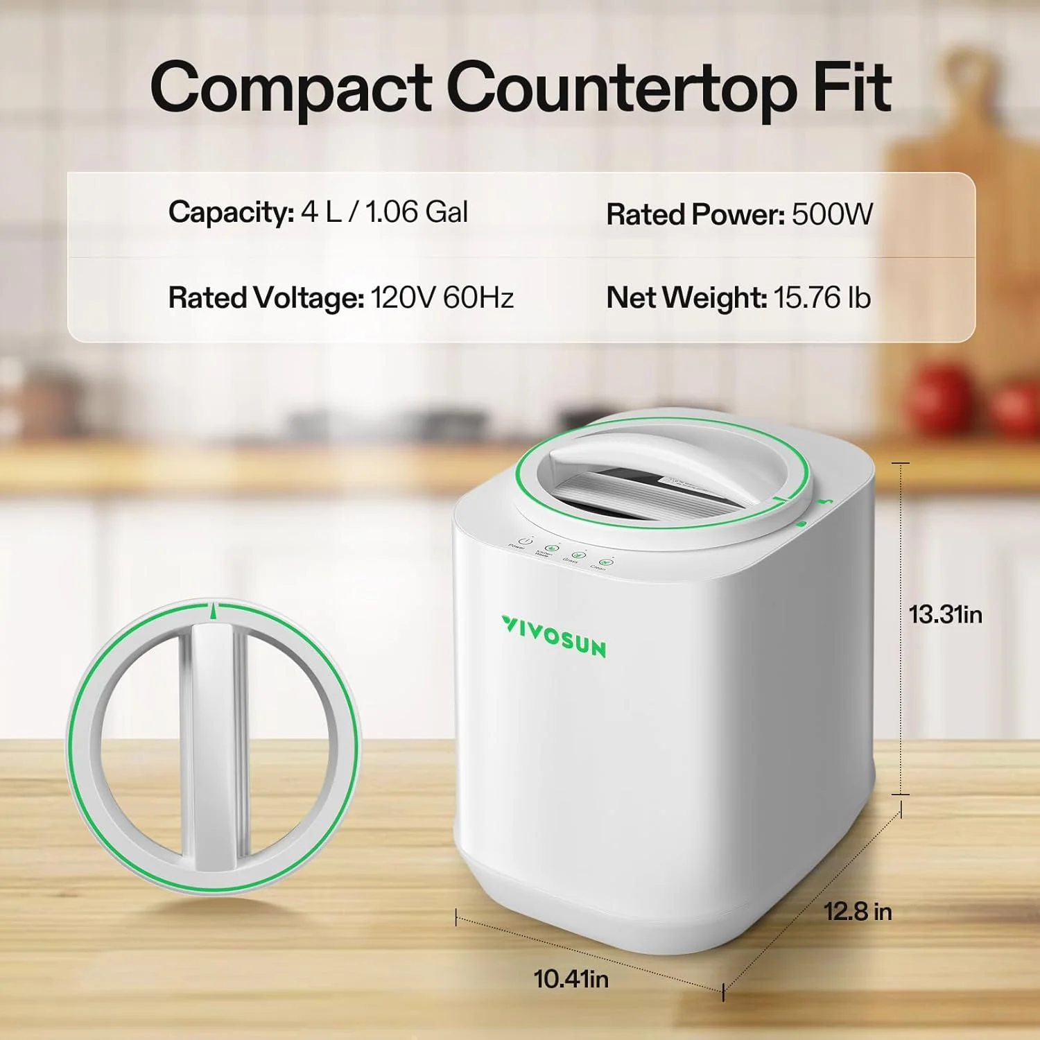 VIVOSUN 4L Electric Composter for Kitchen Indoor, Smart Compost Machine for Countertop, Odorless/Auto-Cleaning/3 Modes/Intelligent LED Display, Mill Composter Kitchen Bin Food Recycler, Black - Image 11