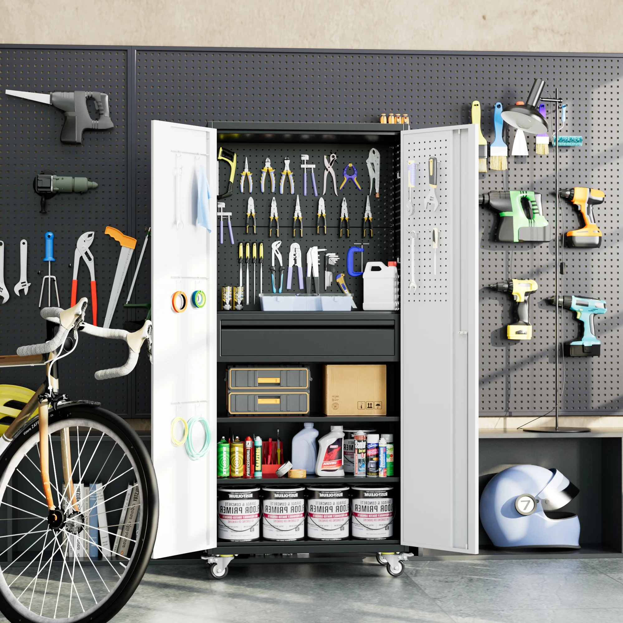 Aobabo Metal Storage Cabinet with Lock,Garage Storage Cabinet with Wheels,72In Steel Storage Cabinet for Garage Home Storage, Black Required-Assembly - Image 100
