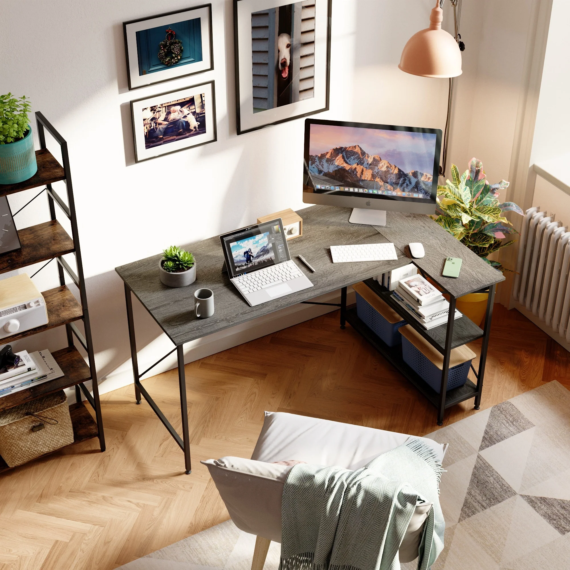 Small L Shaped Computer Desk with Storage Shelves, Compact Corner Workstation for Home Office and Study - Image 8