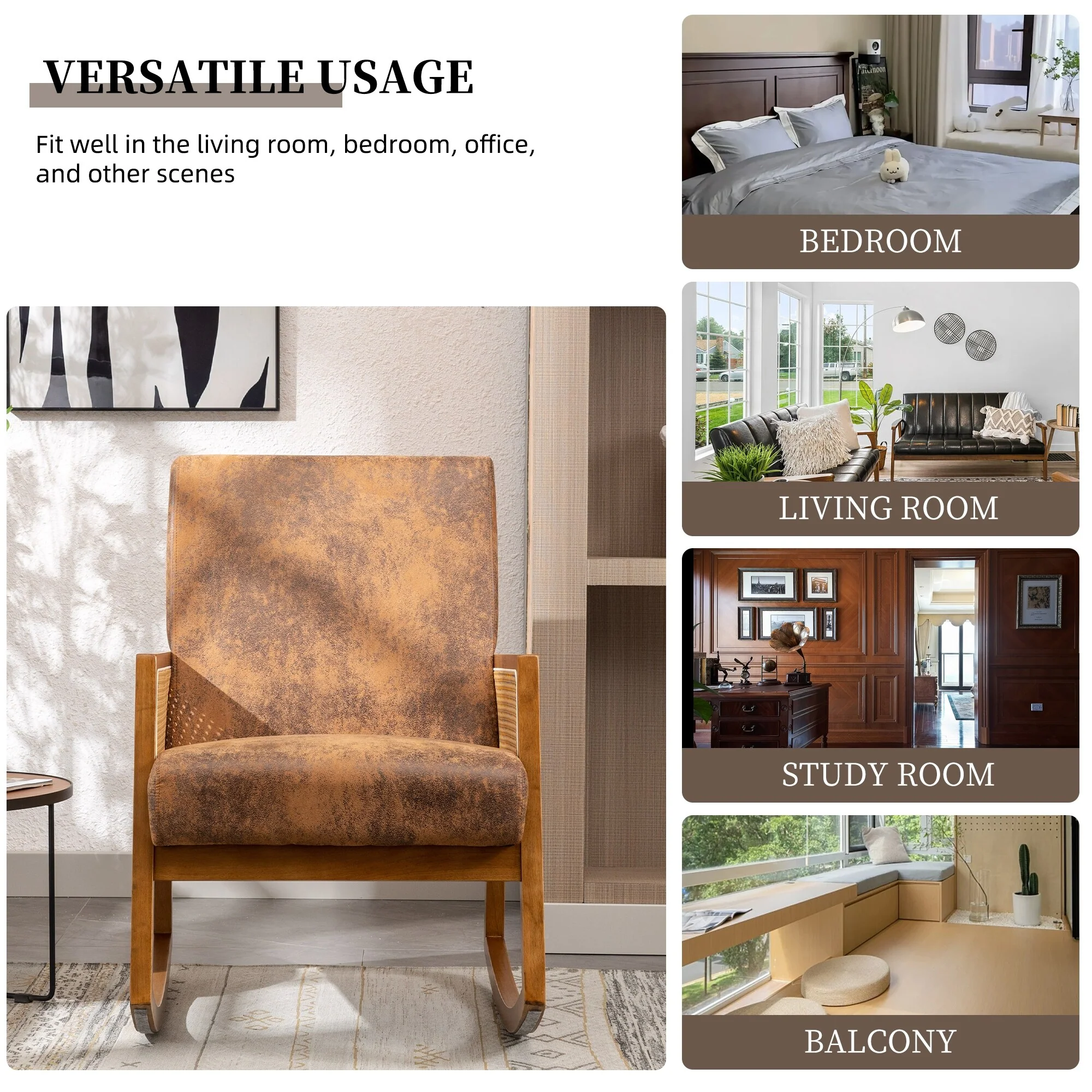 Upholstered Tall Back Rocking Chair, Smooth Gliding Accent Armchair for Comfortable Living Room Seating - Image 40