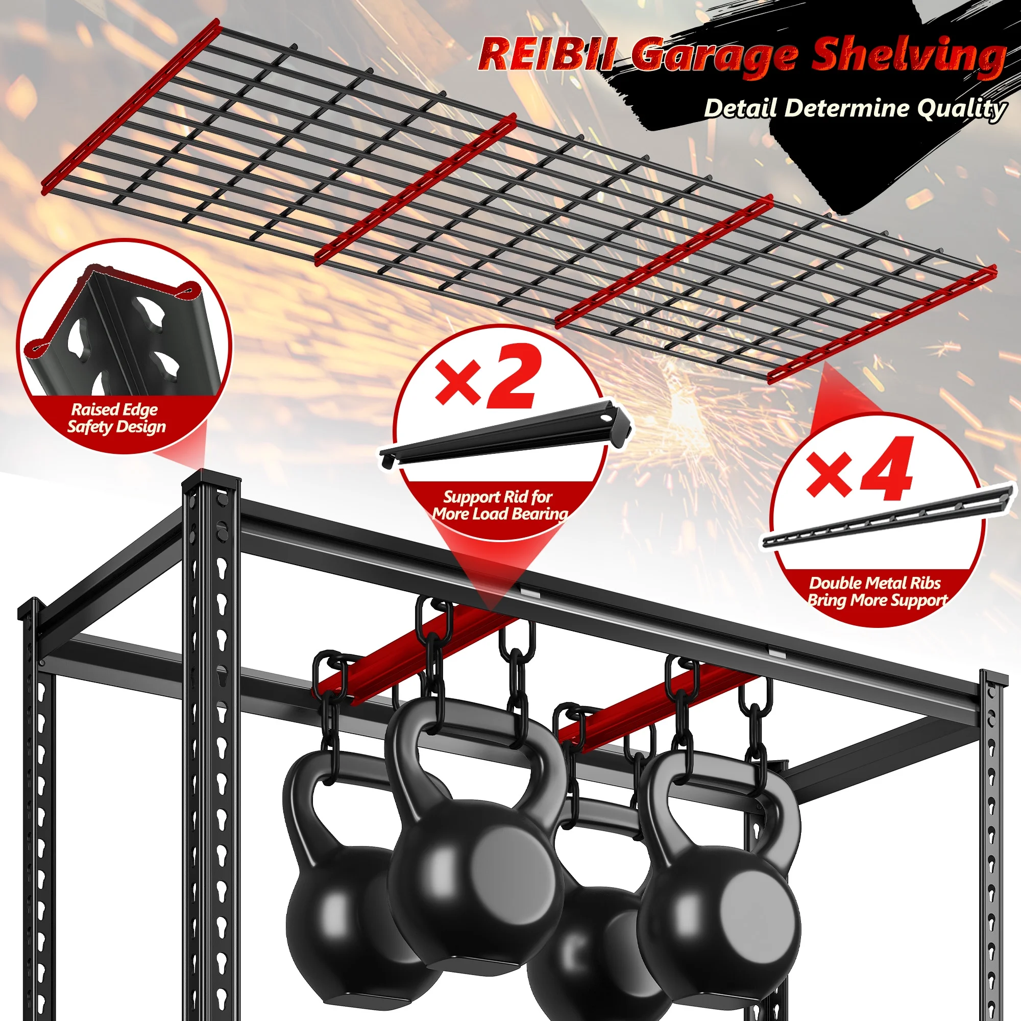 REIBII 48" W Garage Shelving Units 5 Tier Storage Shelves Heavy Duty Adjustable Metal Utility Shelf-72" H x 48" W x 24" D - Image 30