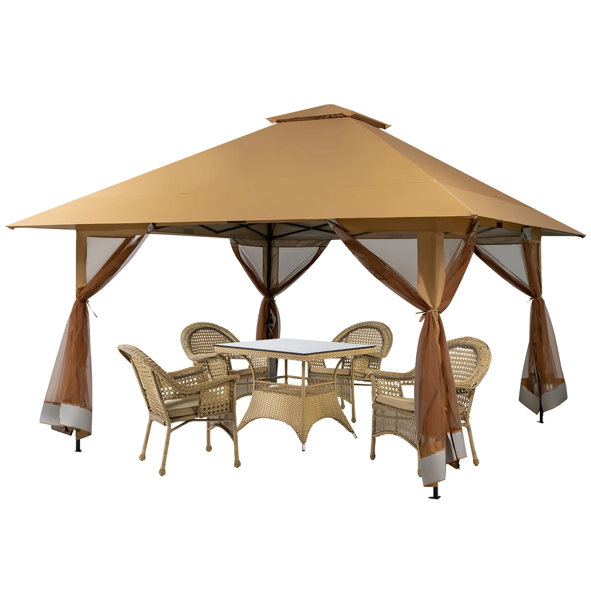 Costway 13x13ft Pop-up Instant Canopy Tent Mesh Sidewall UV50+ Adjust Outdoor Patio Khaki - Image 11