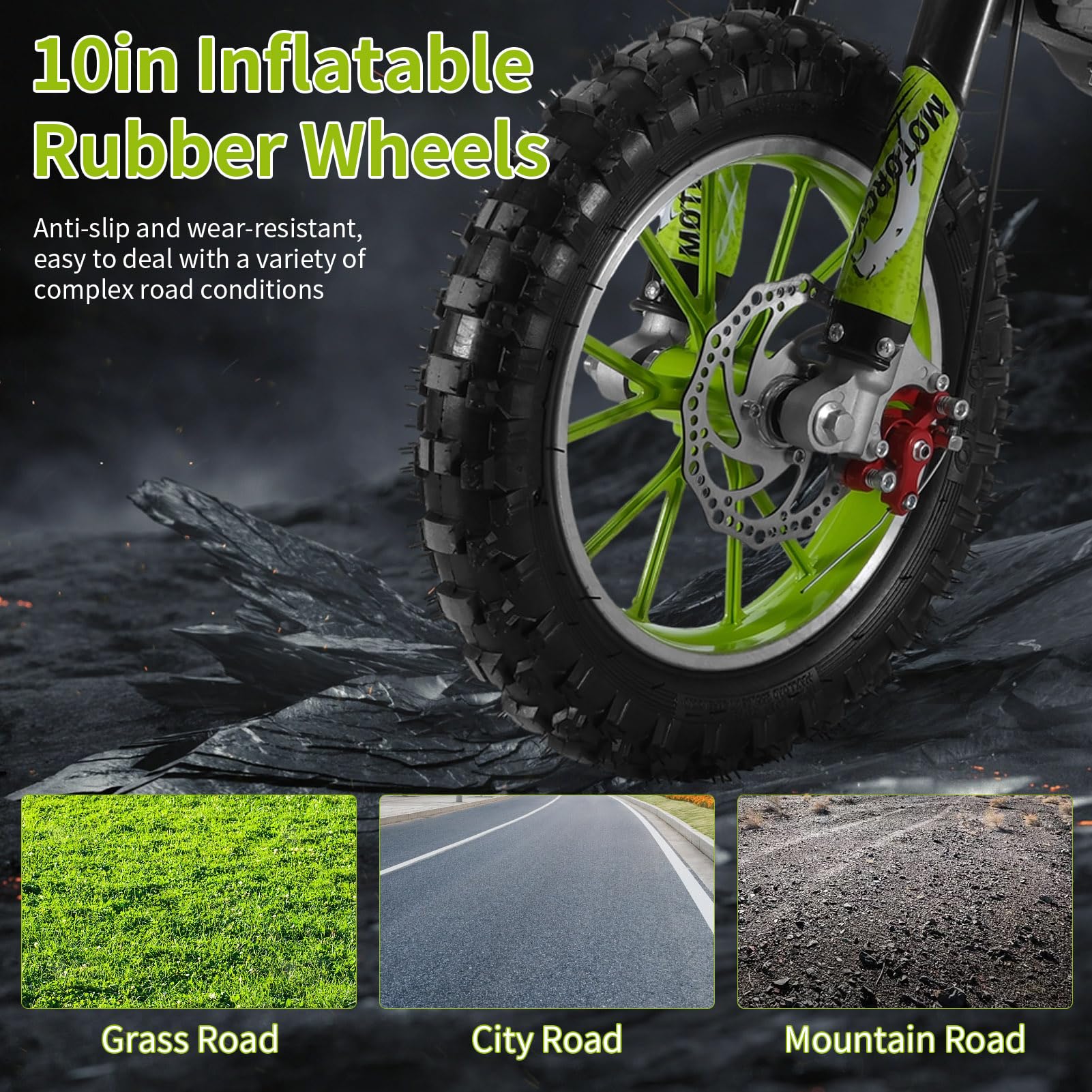 2026 Upgraded 50cc 2-Stroke Kids Dirt Bike Motocross, Pocket Gas Motorbike, Off Road Gas Power Mini Pocket Motorcycle with Front/Rear Disc Brakes, Scooter Bike Pocket, Dirtbike for Kids Green - Image 6