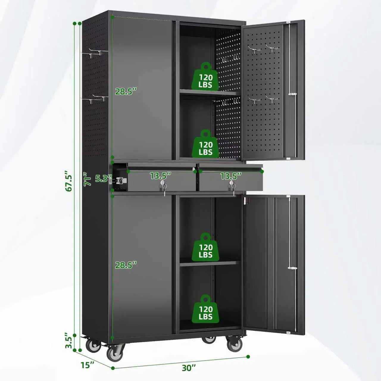 GangMei 71 Inches Tall Metal Garage Storage Cabinets with 5 Adjustable Shelves & Pegboards, Lockable Steel Black Storage Cabinet with Doors for Office, Home, School, Shops, Garage, Assembly required - Image 54