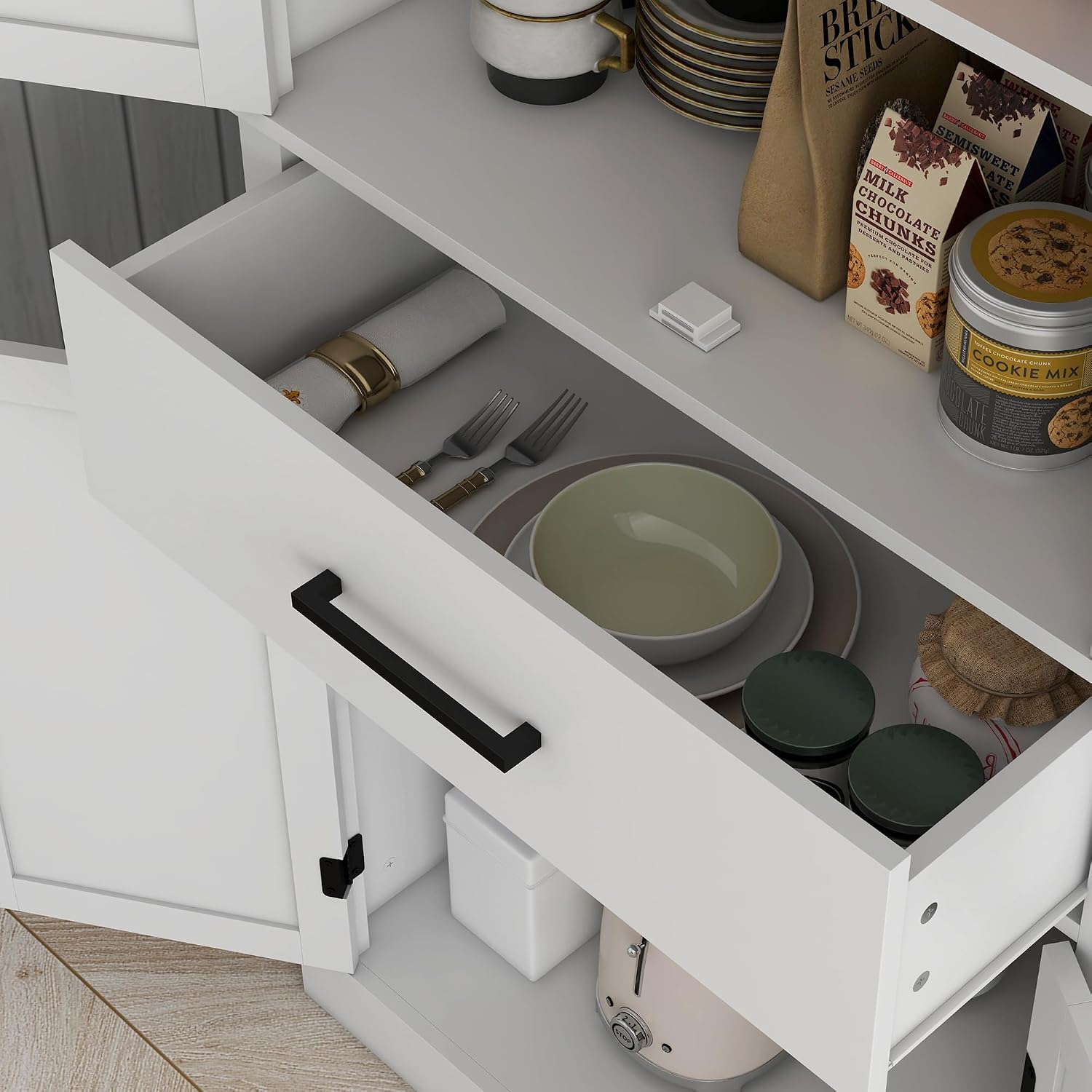 72" Tall Kitchen Pantry Cabinet Adjustable Shelves Barn Doors White - Image 9