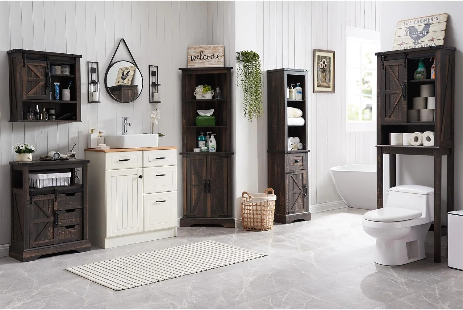 OKD Farmhouse Tall Corner Cabinet with Barn Door & Adjustable Shelves, 68" Rustic Wood Corner Cabinet with Storage Cabinet for Bathroom, Kitchen, Antique White - Image 13