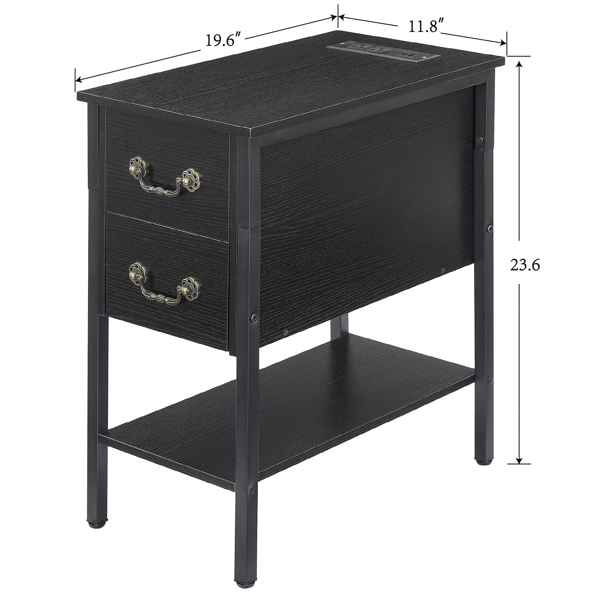 Narrow End Table with Charging Station, Chairside Table with Drawers, USB Ports and Power Outlets - Image 6