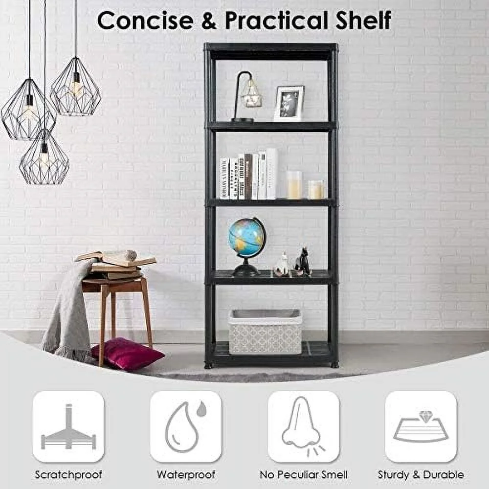 5 Tier Plastic Storage Shelves, Easy to Assemble Garage Rack, Multi-Use Free Standing Shelf Unit, Heavy Duty Shelving for Home Office, Black(2, 36-L X 18-W X 73-H) - Image 8