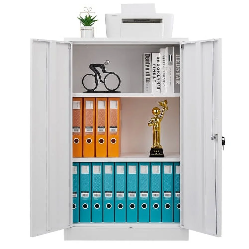 Metal Storage Cabinet with Door and Adjustable Shelves, Tall Steel Locker with Lockable Doors & Top Cabinet - Garage Storage Cabinet for Office, Garage, Home, Easy Assemble Required, White - Image 2