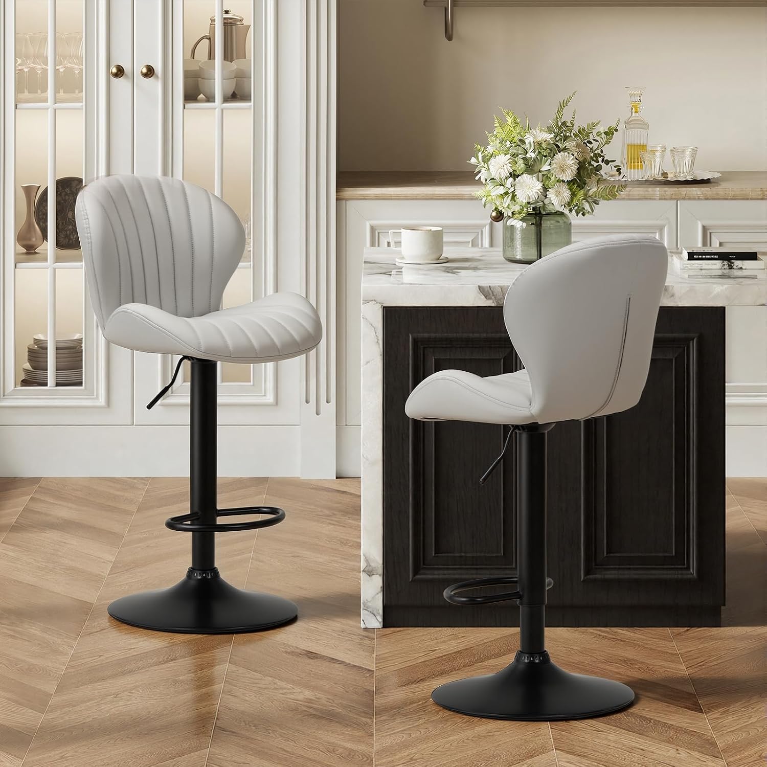 Bar Stools Set of 6, Modern Swivel Bar Chairs, Adjustable Faux Leather Upholstered Barstools Counter Height with High Backrest for Bar, Kitchen Island, Dining Room, Black - Image 23