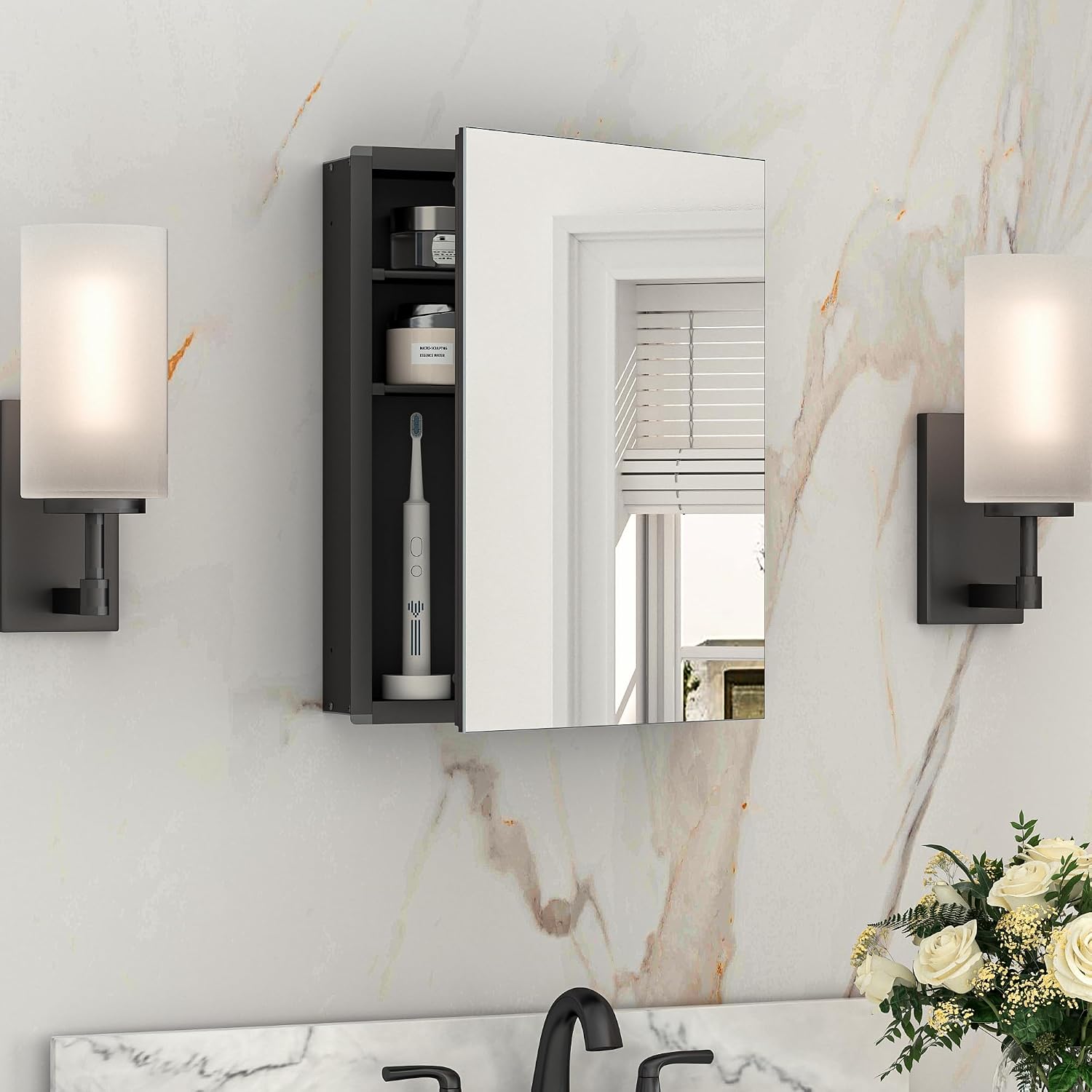 Black Medicine Cabinet with Mirror 20" x 26", Lightweight Aluminum - Image 11