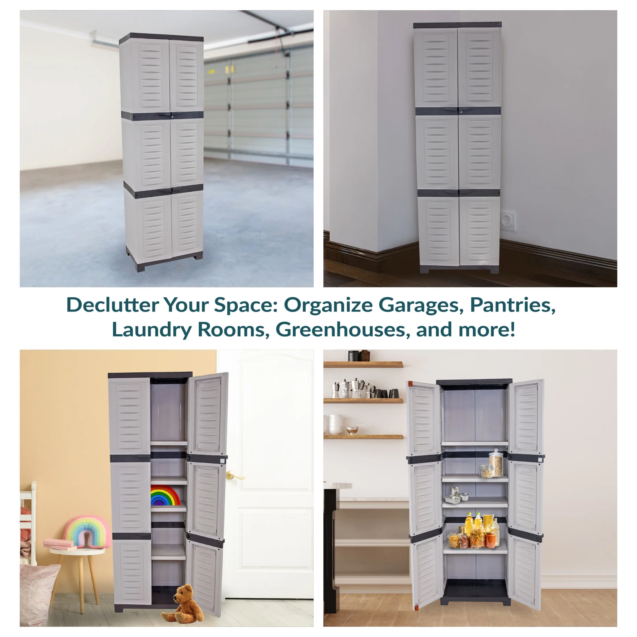 Sunnydaze Lockable Adjustable 72" Plastic 4-Shelf Freestanding Garage Storage Cabinet, Charcoal with Gray Trim - Image 23