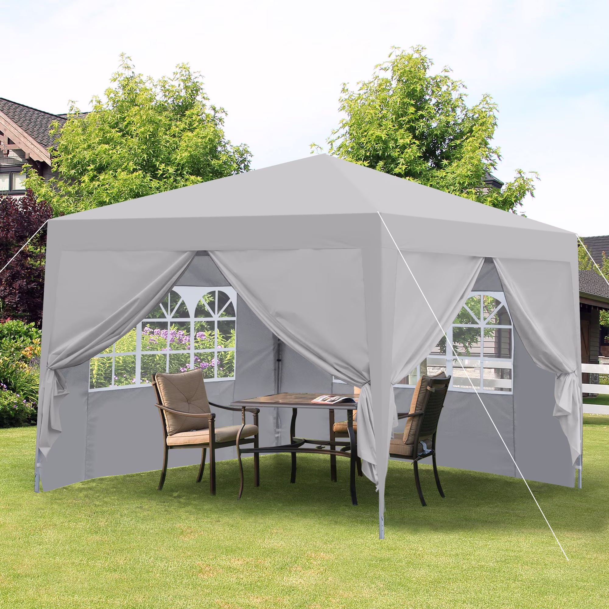 IVV 10x10FT Pop Up Canopy Tent, Outdoor Instant Slant Legs Gazebo Shelter with Carrying Bag, Portable for Patio Deck Garden and Beach - Blue - Image 3