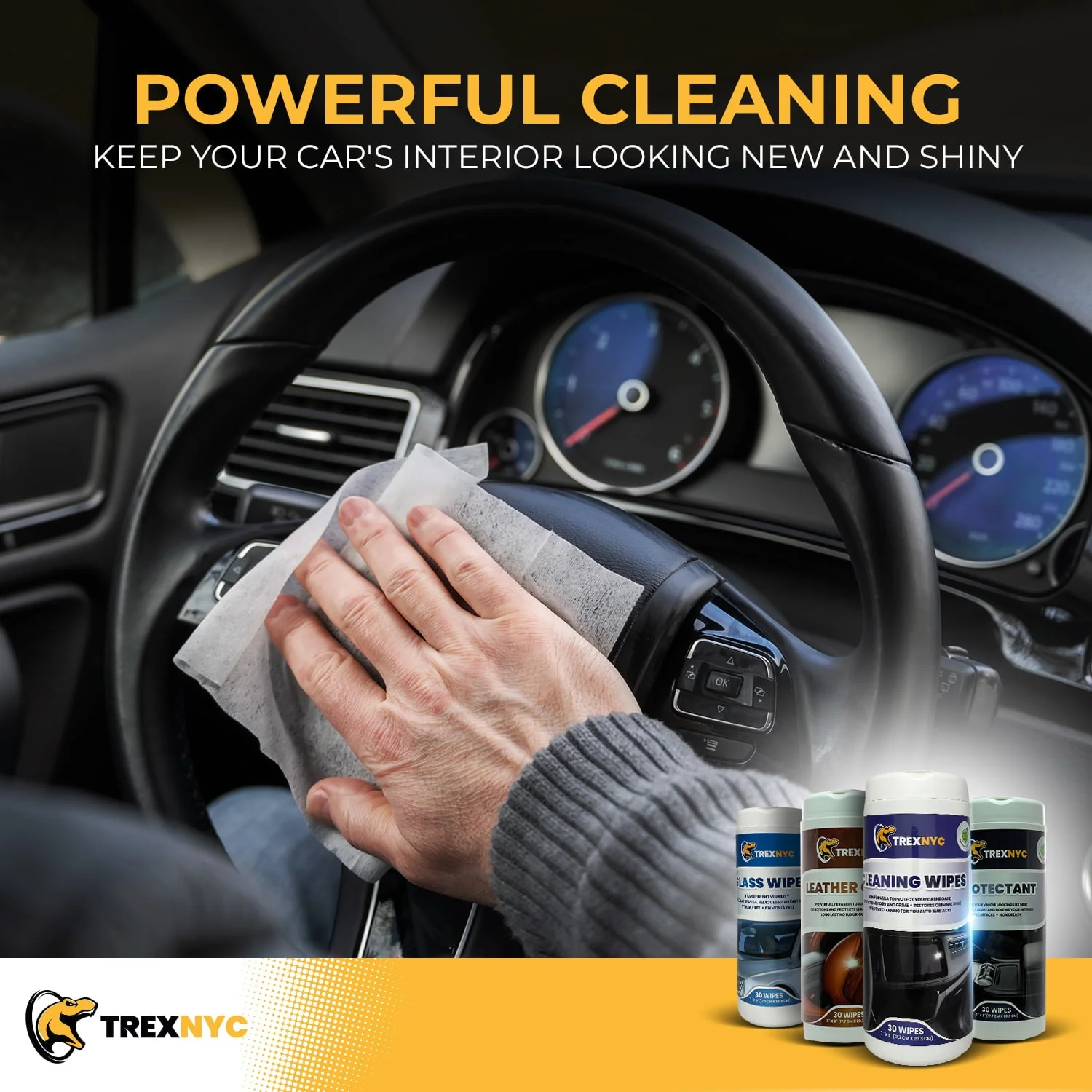 TrexNYC Glass Wipes - Interior Car Wipes, All-In-One Car Wipes & Interior Cleaner - Powerful, Convenient, and E Effective Solution for All Your Car Cleaning Needs - Image 2