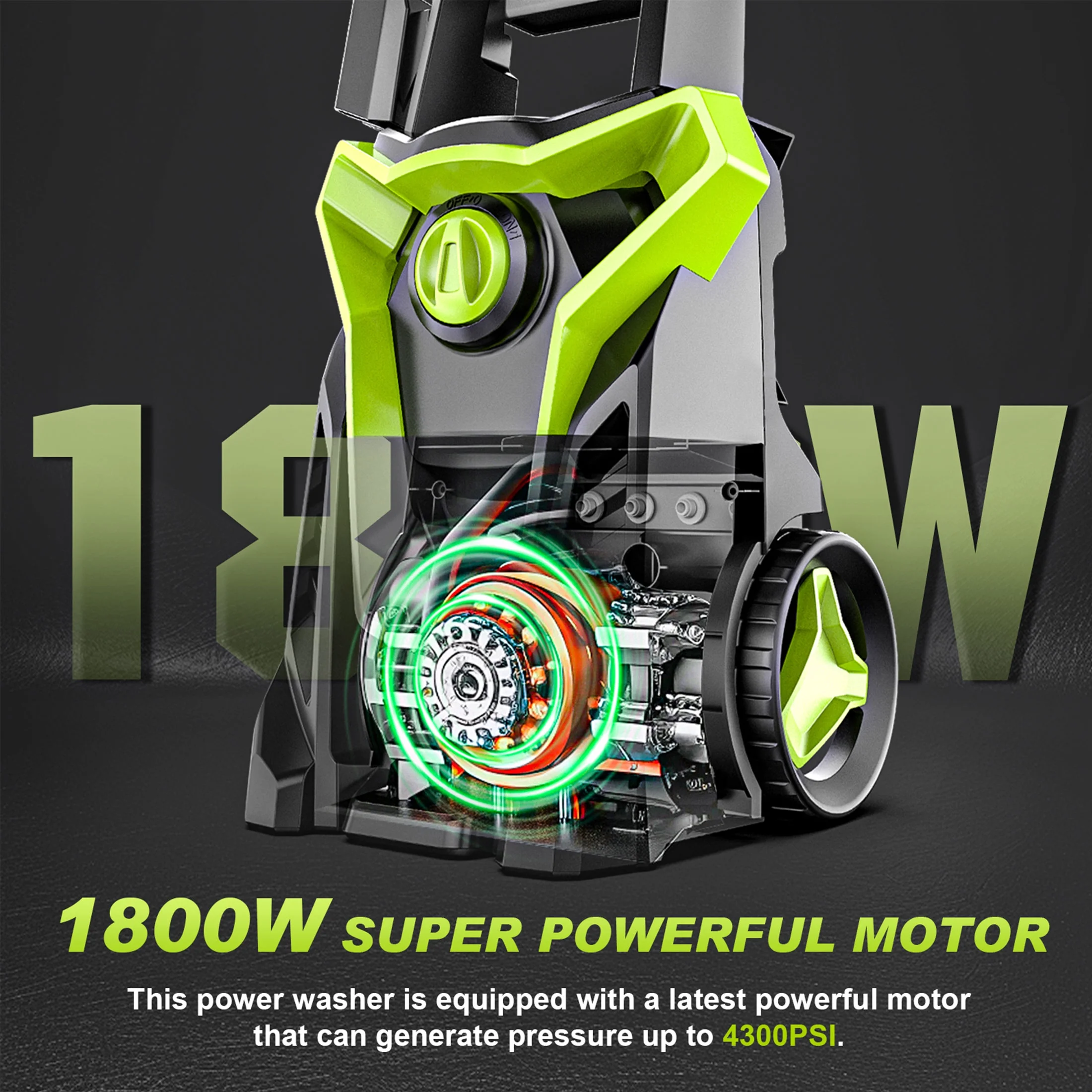 Gisam Electric High Pressure Washer, 4300 PSI 2.5 GPM, with 4 Quick Connect Nozzles, Foam Can, for Cars/ Fences/ Driveways/ Patios / Home Cleaning - Image 3