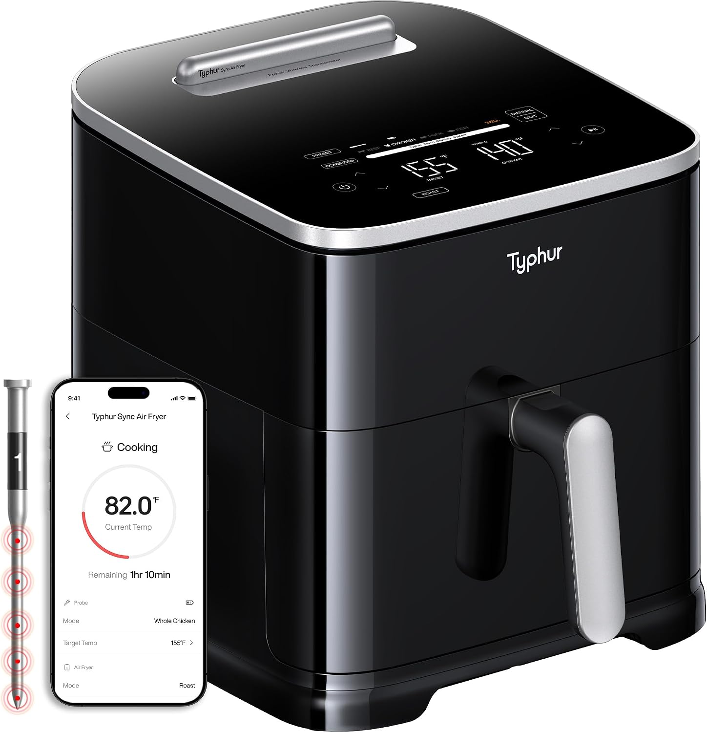 Sync 8QT AI Smart Air Fryer with Built-in Wireless Meat Thermometer