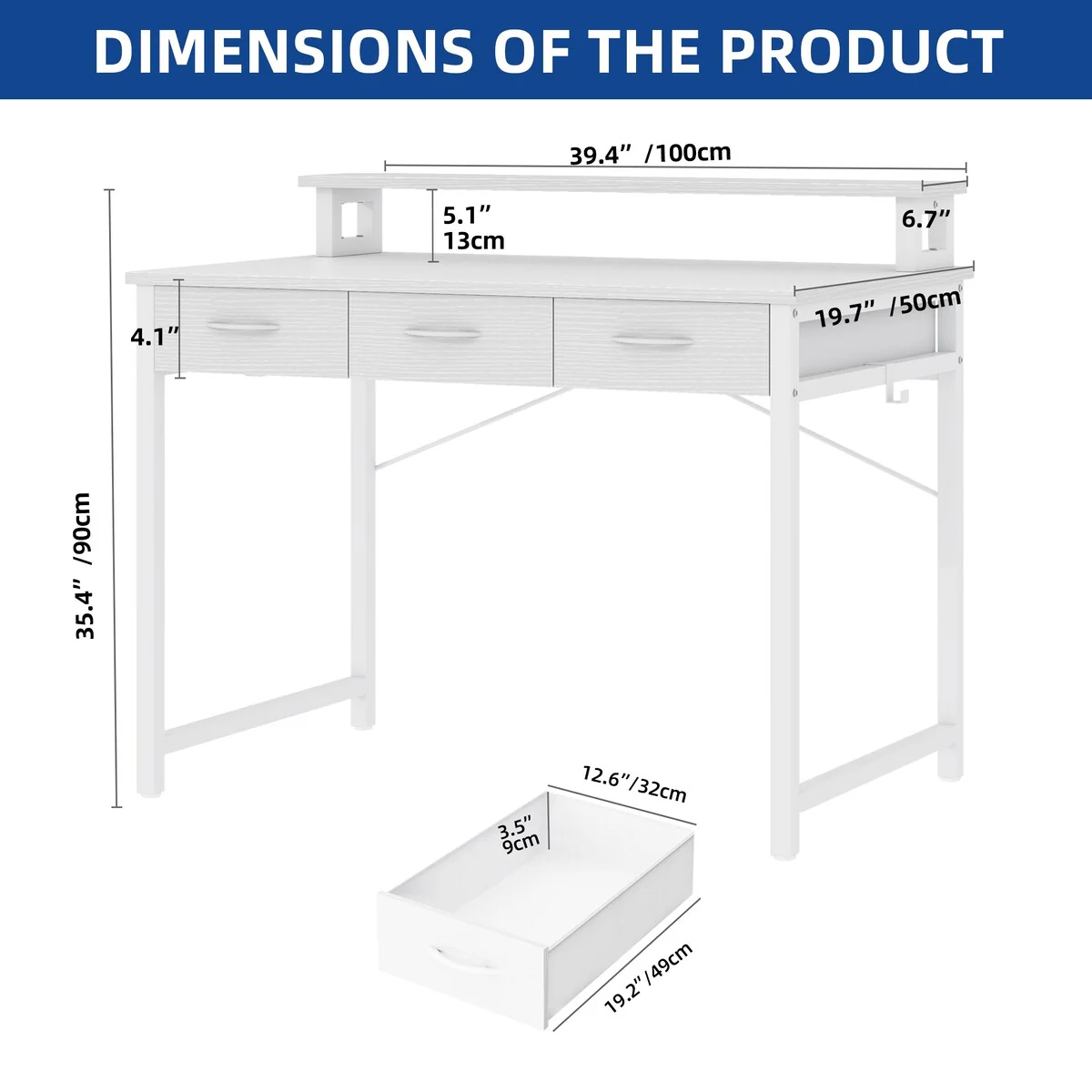 Small Computer Desk with Fabric Drawers and Monitor Stand, Compact Home Office Workstation for Small Spaces - Image 15