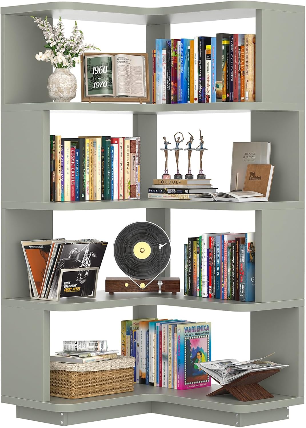 Corner Book Shelf, 6-Shelf L Shaped Corner Bookshelf with Baffle - Image 19