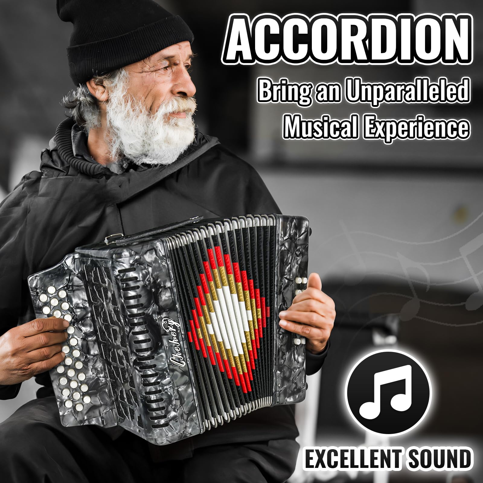 Accordions 31 Key 12 Bass Diatonic G/C/F w Case Strap Gloves Cloth (Gray)