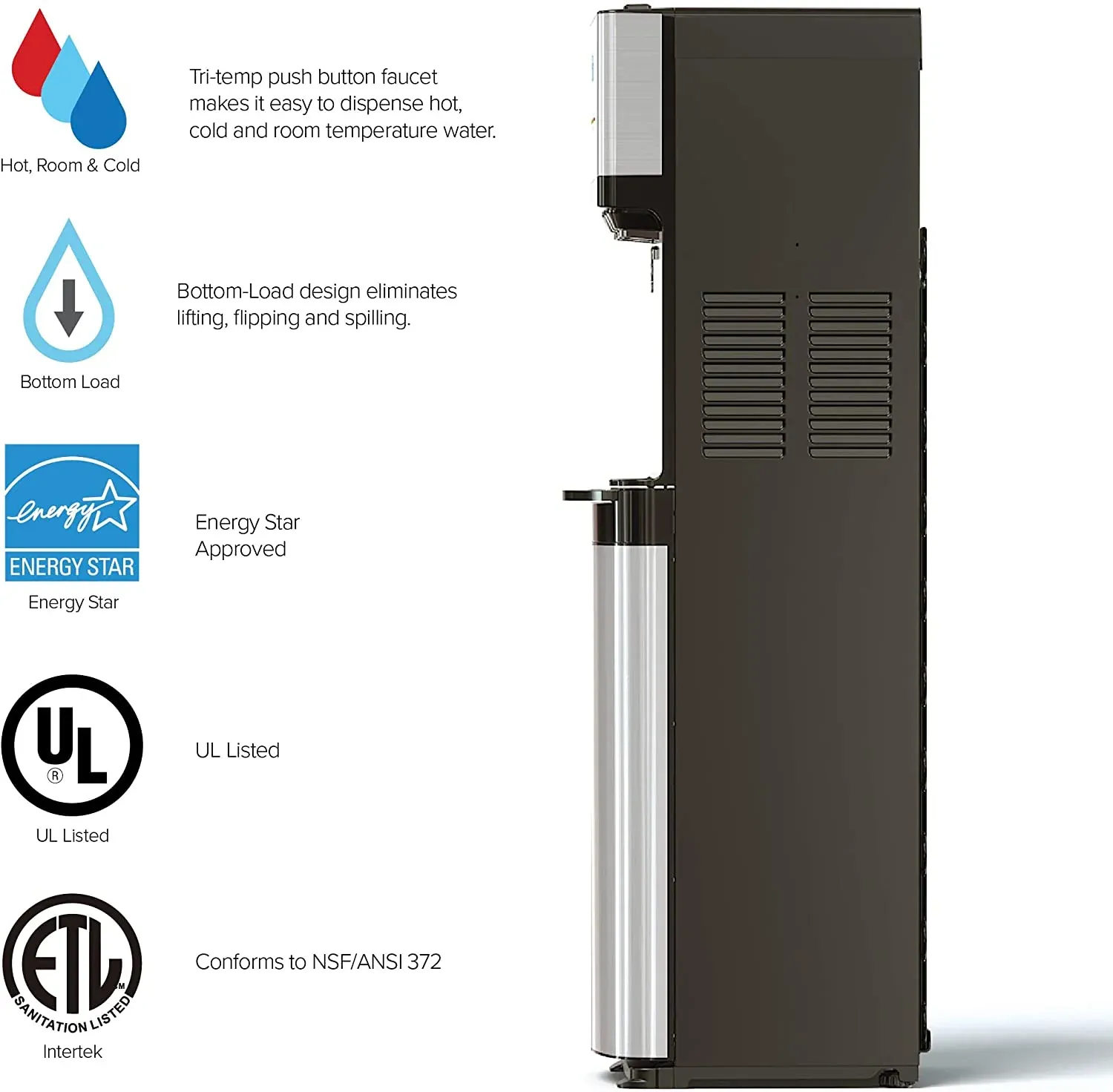 Self Cleaning Bottom Loading Water Cooler Water Dispenser- 3 Temperature Settings - Image 4