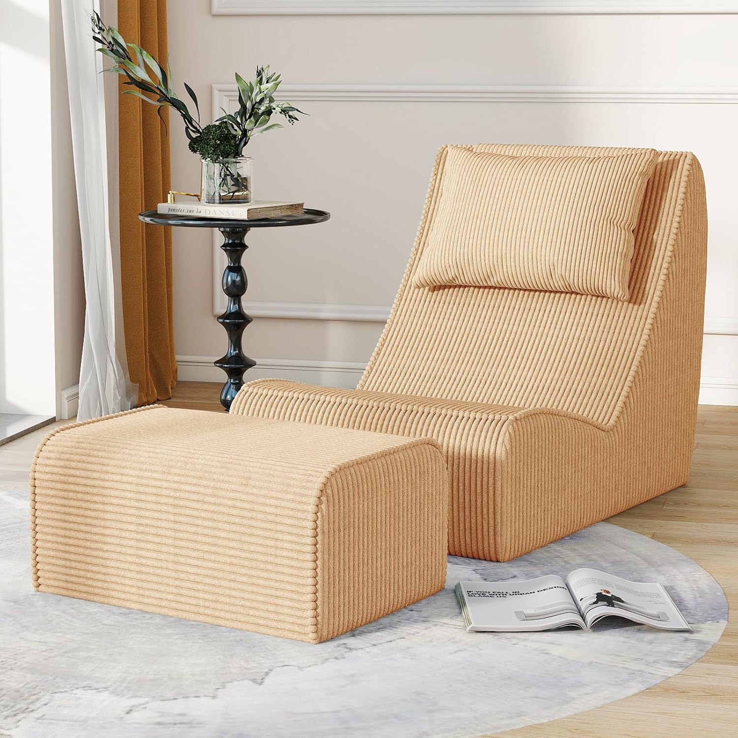 Loveseat Floor Sofa with Ottoman, Frameless 2-Seater Deep Seat Couch - Image 4
