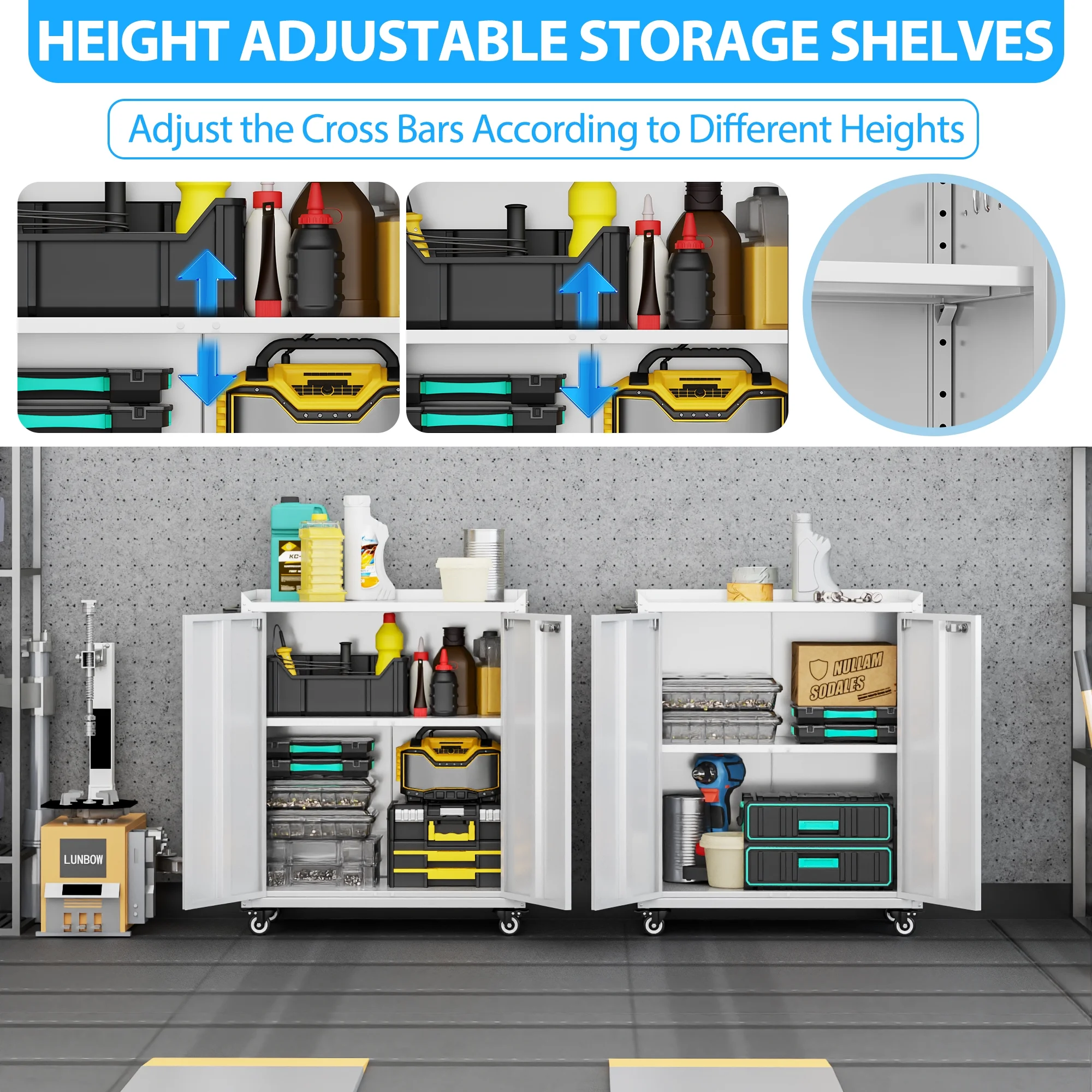 Gaeanet Rolling Tool Storage Cabinet with 5 Adjustable Shelves and Pegboard,Metal Garage Storage Cabinet with Wheels for Garage Home Office Utility Room,71" H-32" W-16" D,Required Assembly, Black - Image 73