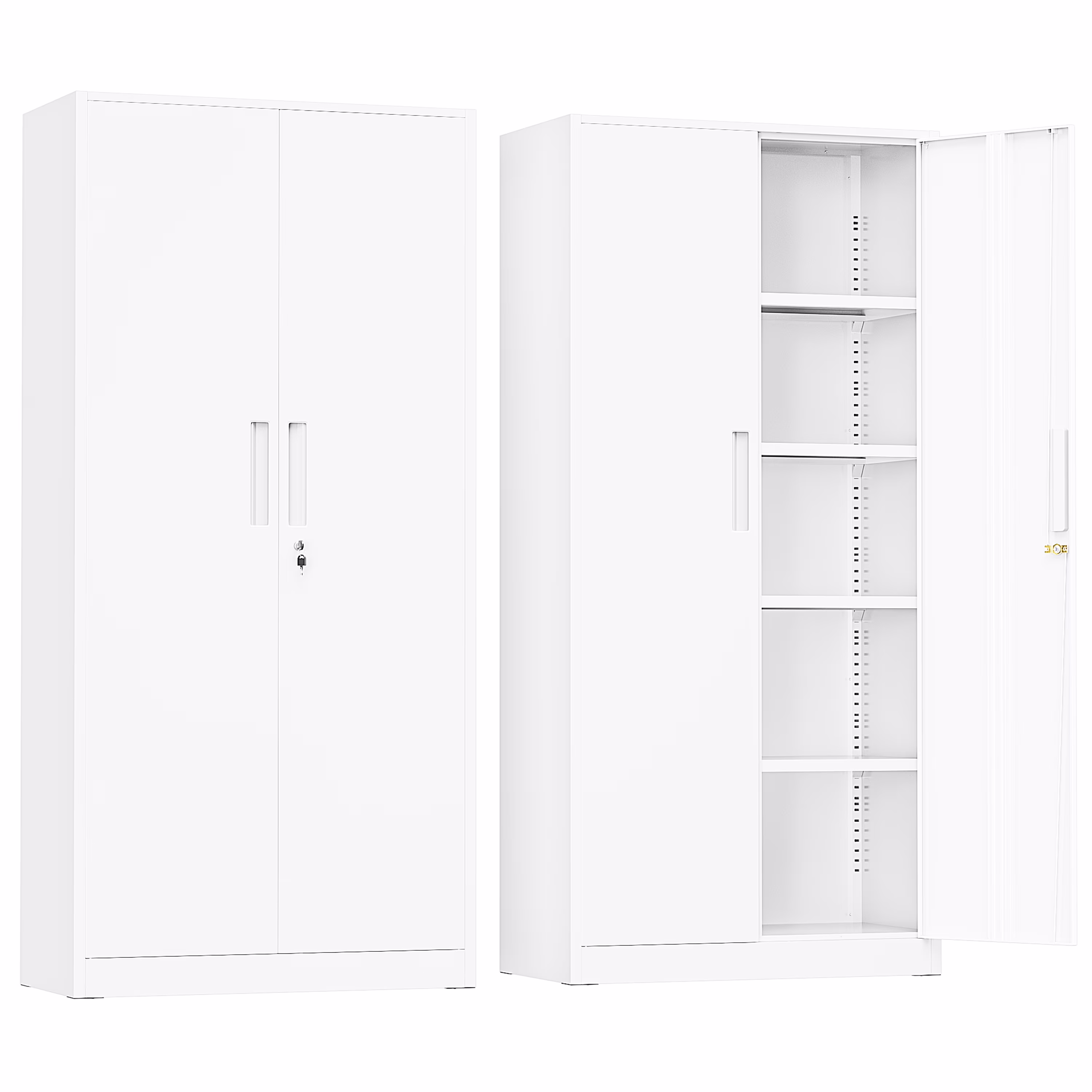 SUNCROWN 71 In Metal Storage Garage Cabinets with Locking Doors and Adjustable Shelves, Steel Storage Cabinet for Garage, Office, Classroom, Assemble Required(White)