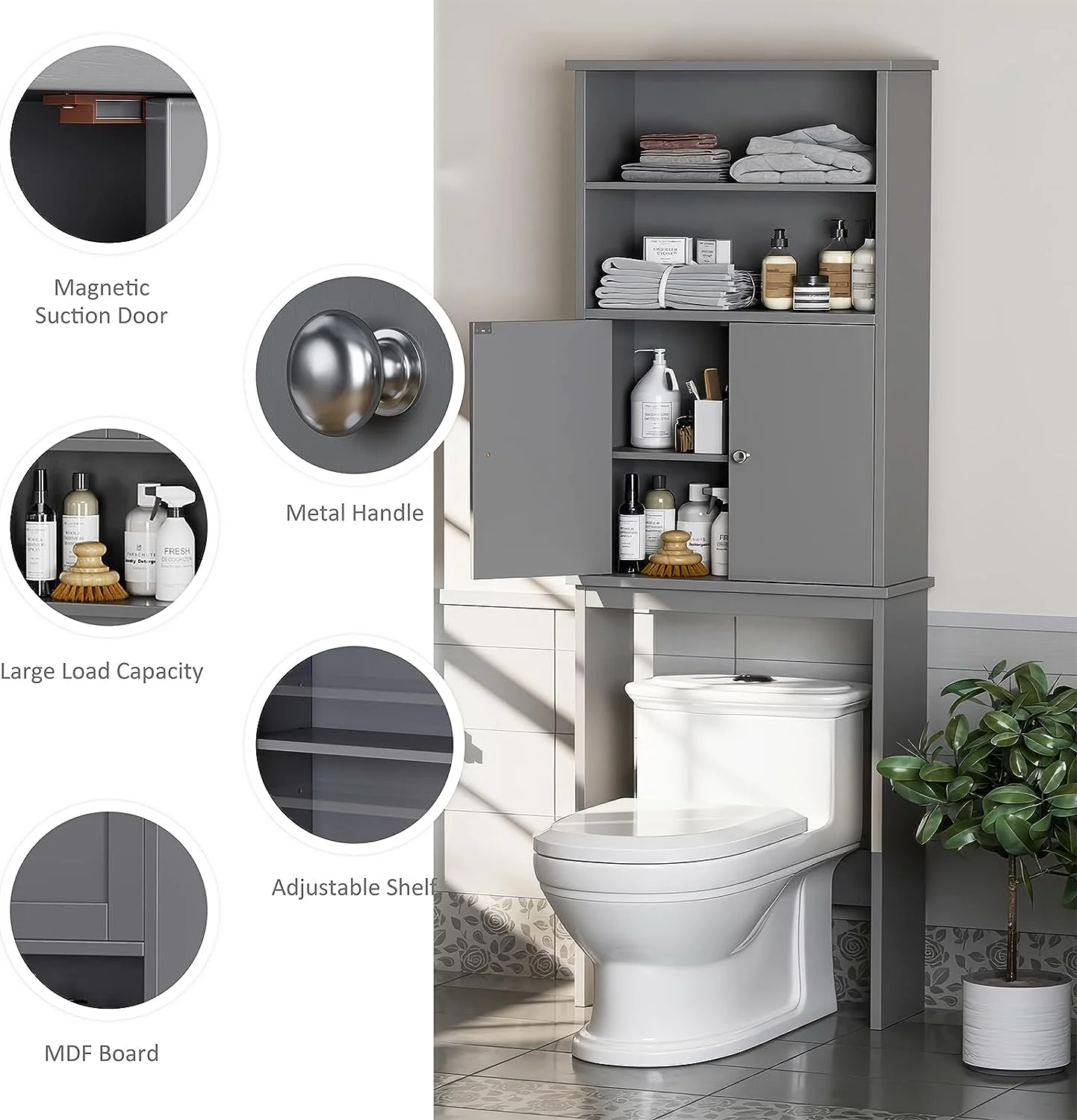 Sobaniilo Over The Toilet Storage Cabinet for Bathroom, Storage Organizer Over Toilet, Space Saver W/Adjustable Shelf & Open Storage Shelf, 75in, White - Image 13