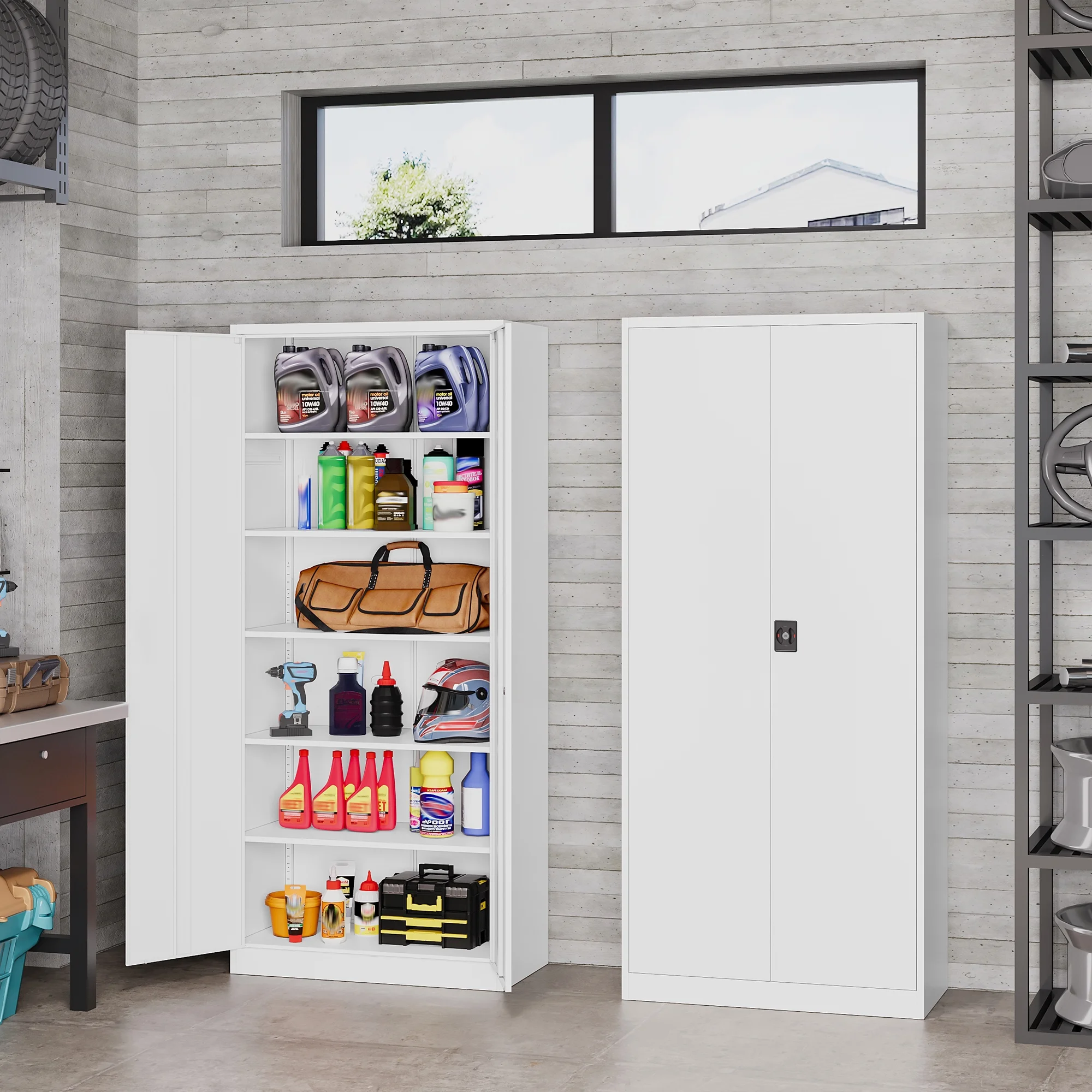 AUHUP Metal Storage Cabinet with Wheels, 73" Rolling Garage Storage Cabinets with 4 Adjustable Shelves & Locking Doors,Black Tool Cabinet for Garage,Home,Warehouse,Workshop - Image 29