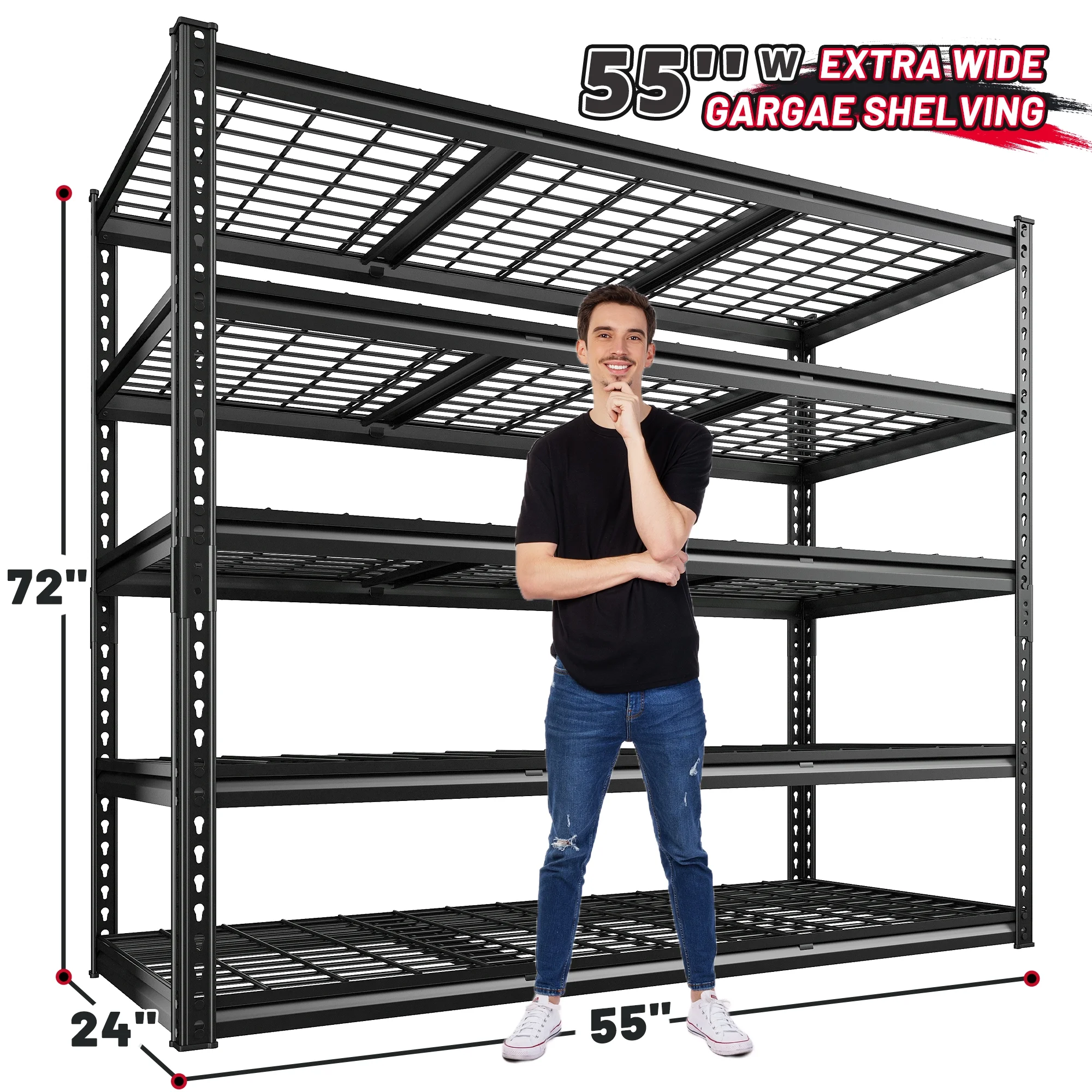 REIBII 48" W Garage Shelving Units 5 Tier Storage Shelves Heavy Duty Adjustable Metal Utility Shelf-72" H x 48" W x 24" D - Image 26