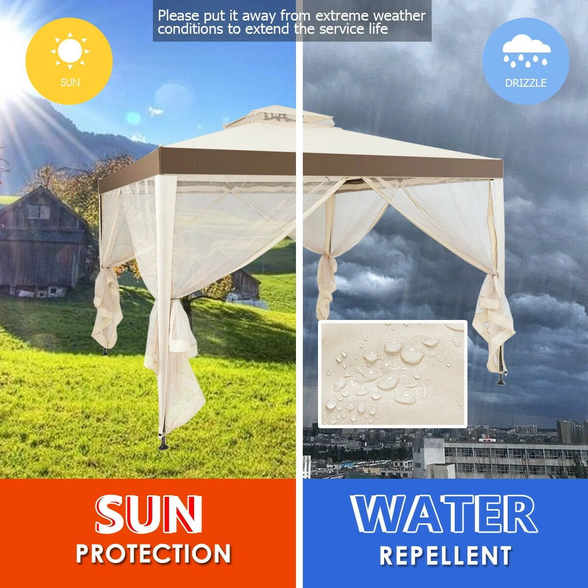 Gymax 10'x 10' Canopy Gazebo Shelter W/Mosquito Netting Outdoor Patio Beige - Image 8
