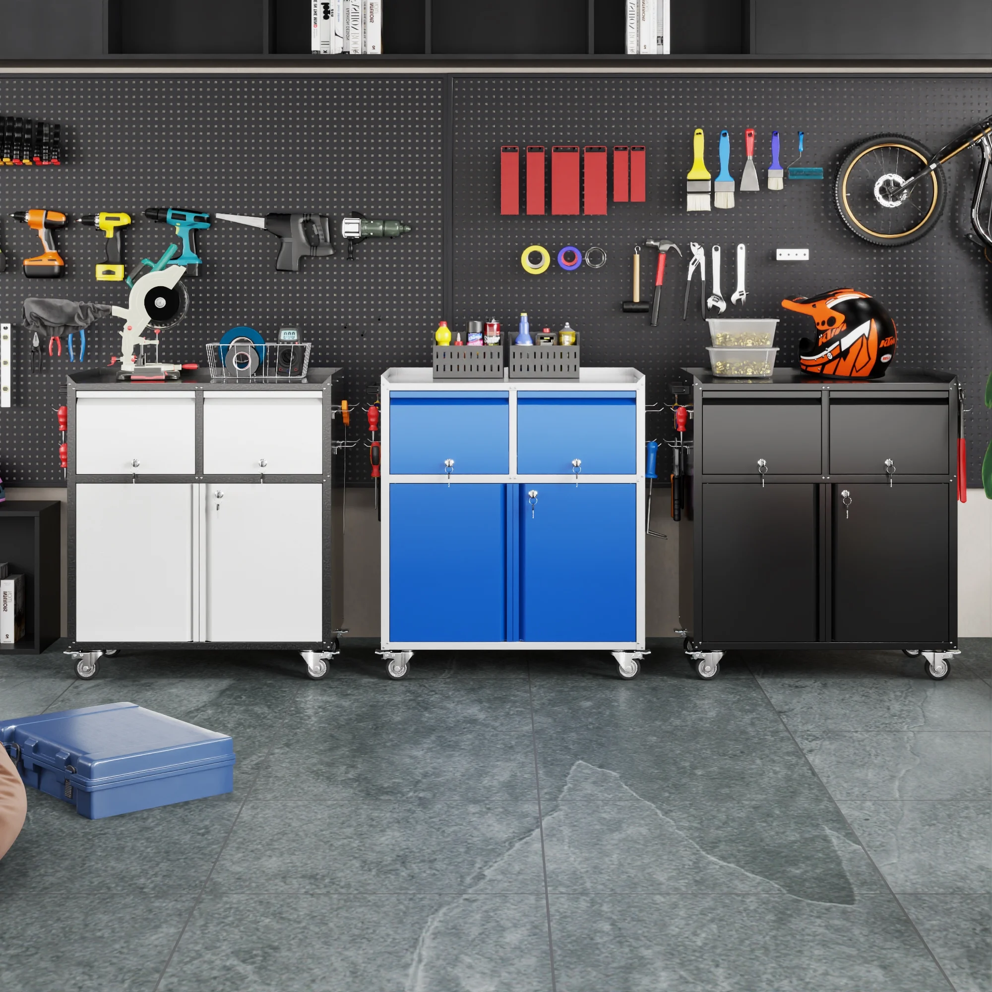 Gaeanet Rolling Tool Storage Cabinet with 5 Adjustable Shelves and Pegboard,Metal Garage Storage Cabinet with Wheels for Garage Home Office Utility Room,71" H-32" W-16" D,Required Assembly, Black - Image 50