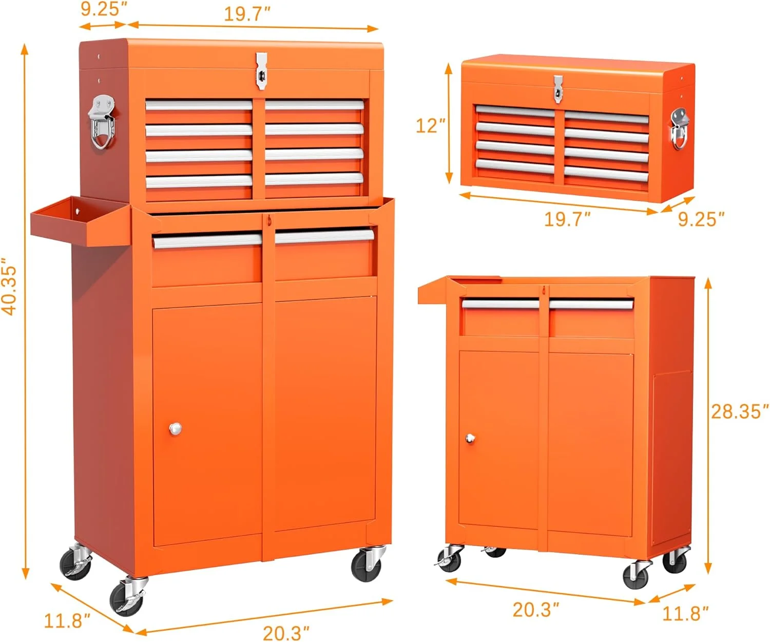 SUNCROWN 2-IN-1 Tool Chest, 8-Drawer Rolling Tool Chest with Hooks and Lockable Wheels,Metal Storage Detachable Top Tool Box with Lockable Wheels for Garage, Workshop, Art Studio(Black) - Image 43