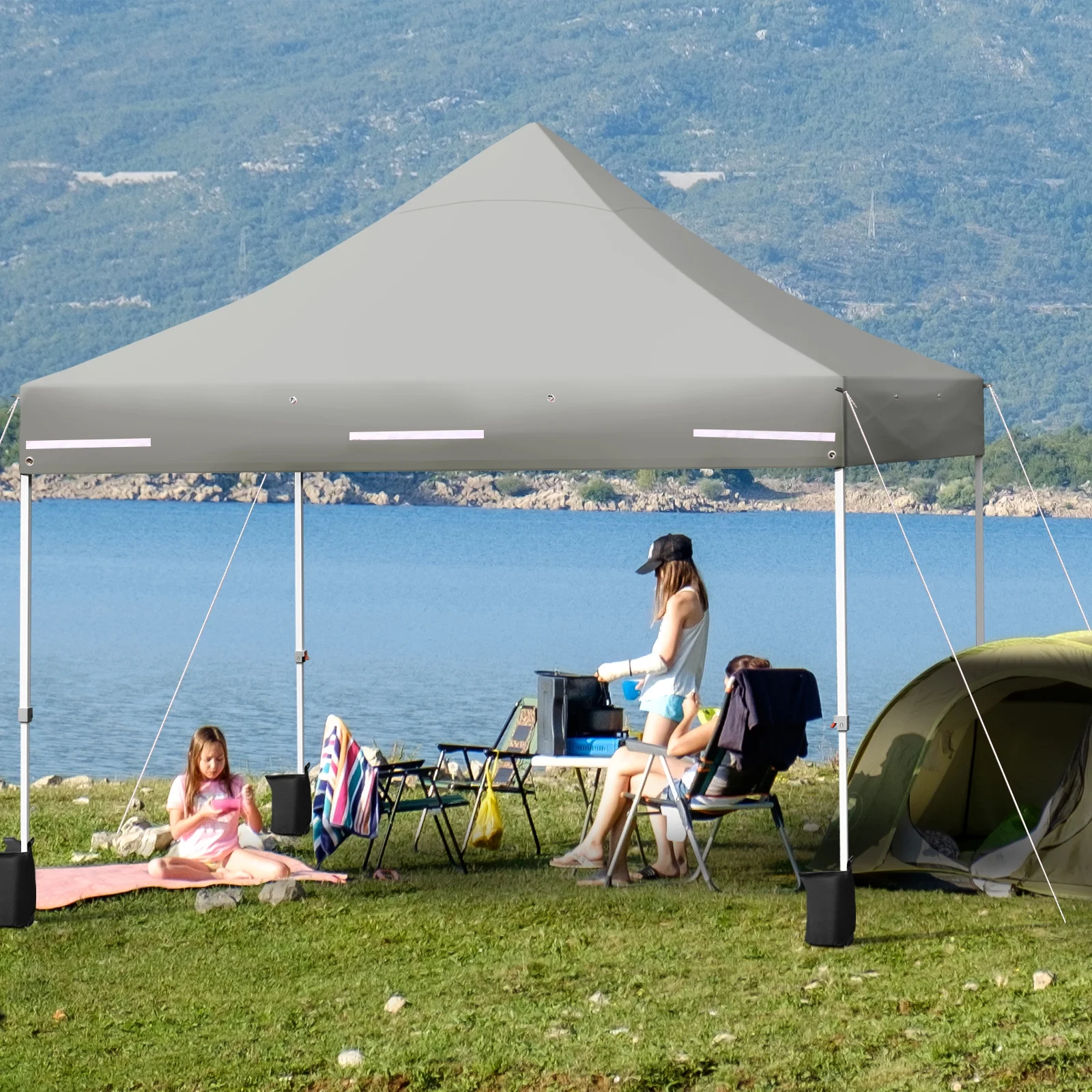 Patiojoy 10x10ft Pop up Tent, 4 Height Adjustment Folding Camping Tent with Awning Blue - Image 32