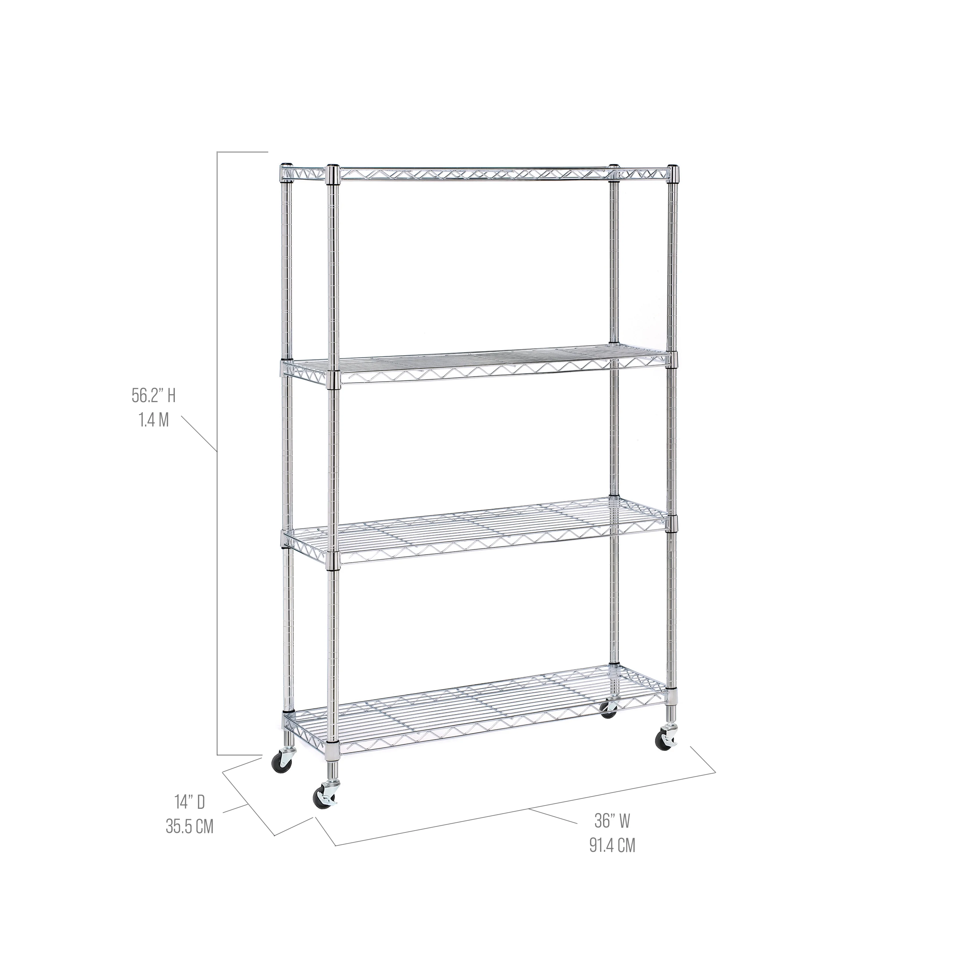 Seville Classics Solid Steel Wire Shelving Storage Unit Adjustable Shelves Organizer Rack, for Home, Kitchen, Office, Garage, Bedroom, Closet, Silver, 4-Tier, 36" W x 14" D - Image 14