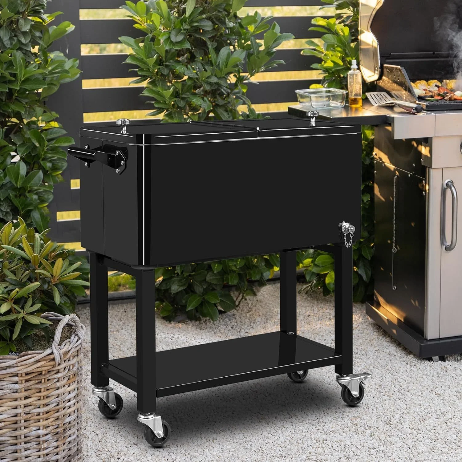 ?Large 80 Quart Portable Rolling Cooler with Lockable Lid, Features Catch Basin, Utility Tray, and Bottle Opener for Patio, Parties, Boating, and Vacation? - Image 9