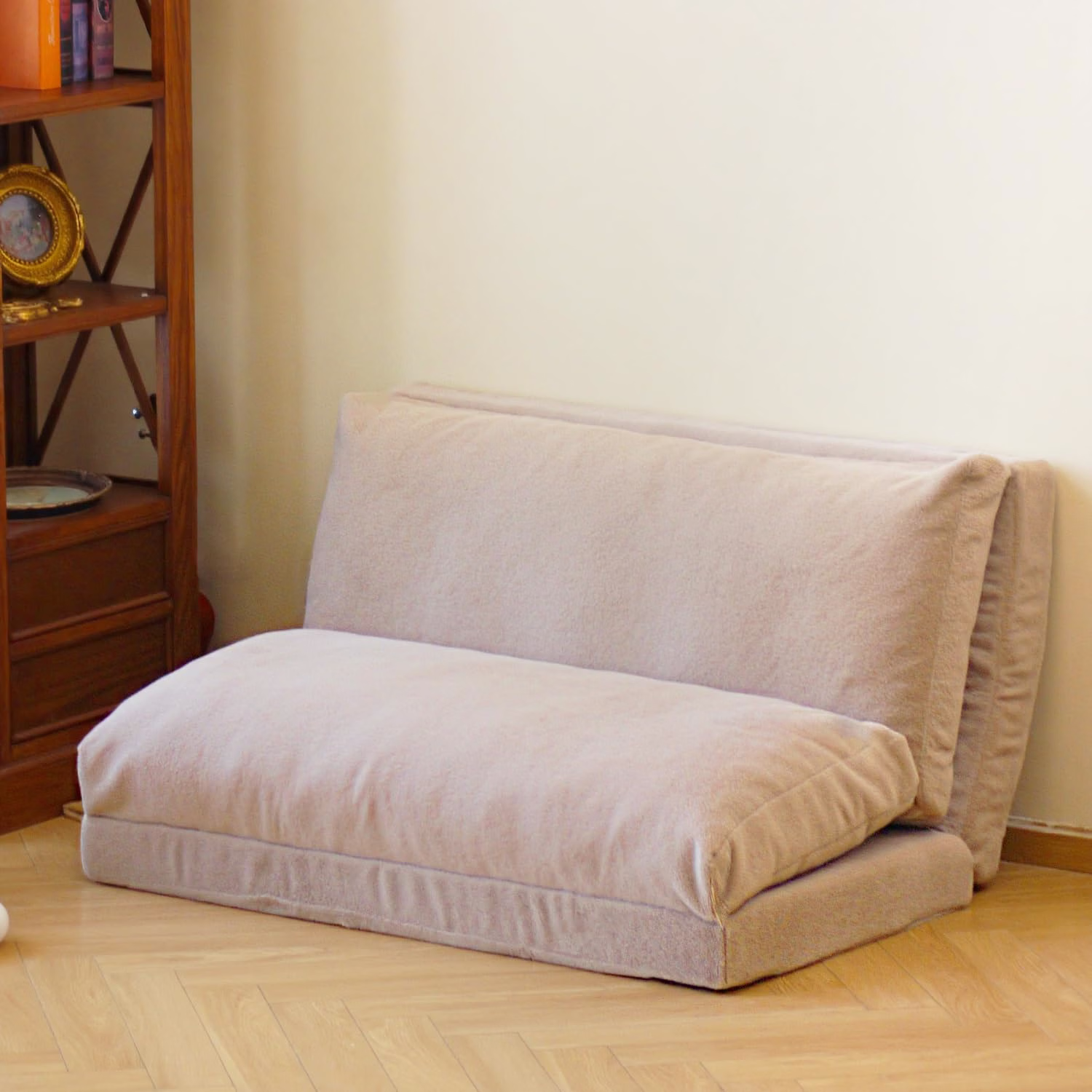 Folding Mattress Sofa Bean Bag Bed, Foam Filling Folding Mattress Sofa, Includes Removable and Machine Washable Cover, Soft Premium Faux Fur, Medium, Blue