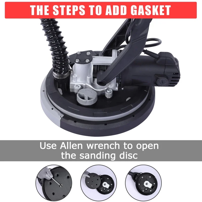 Towallmark 750W 7 Amp, Drywall Sander Electric, Popcorn Ceiling Removal Tool, 7 Speed 900-1800 RPM, with 14 Sanding Discs, Extendable Handle, Dust Hose Storage Bag - Image 2