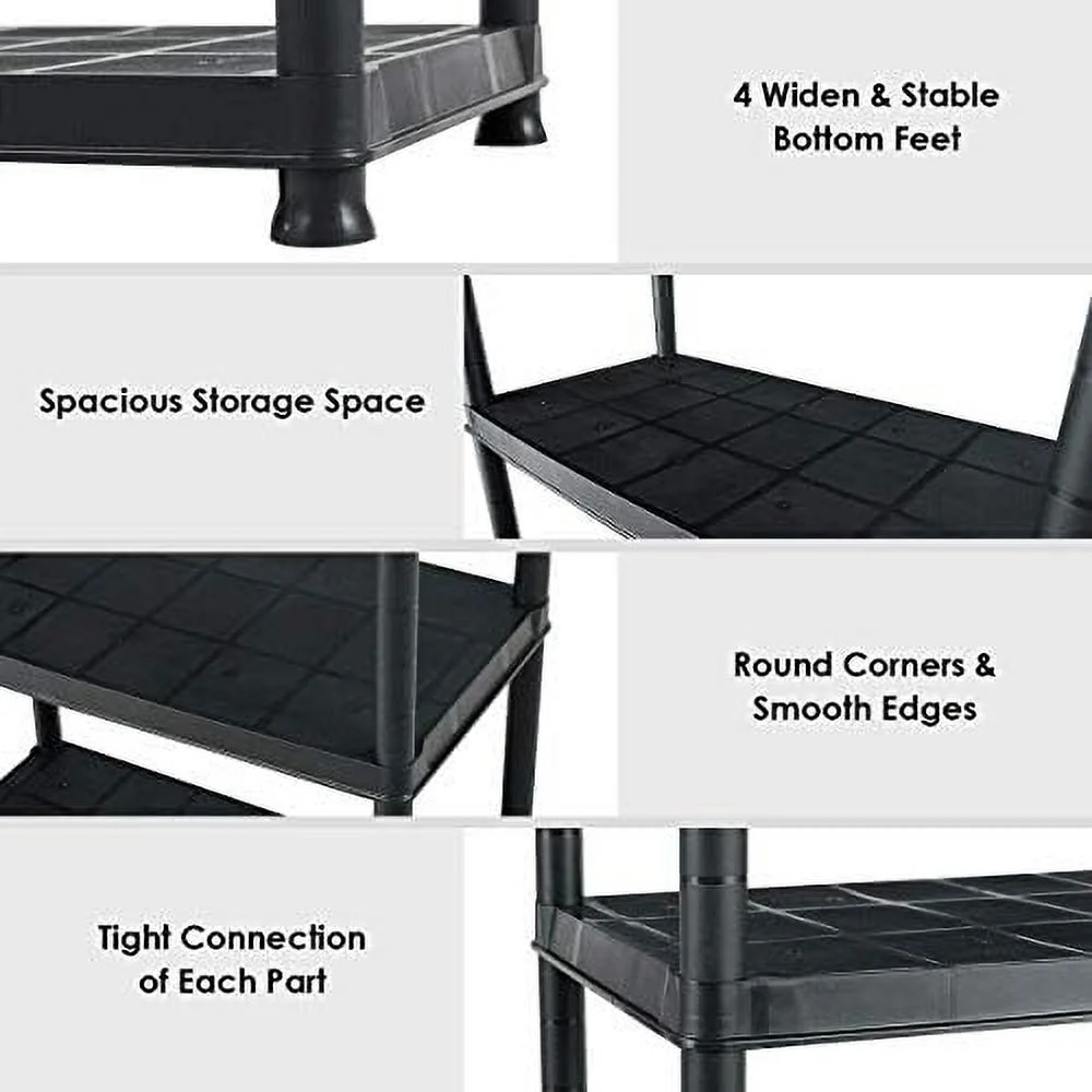 5 Tier Plastic Storage Shelves, Easy to Assemble Garage Rack, Multi-Use Free Standing Shelf Unit, Heavy Duty Shelving for Home Office, Black(2, 36-L X 18-W X 73-H) - Image 6