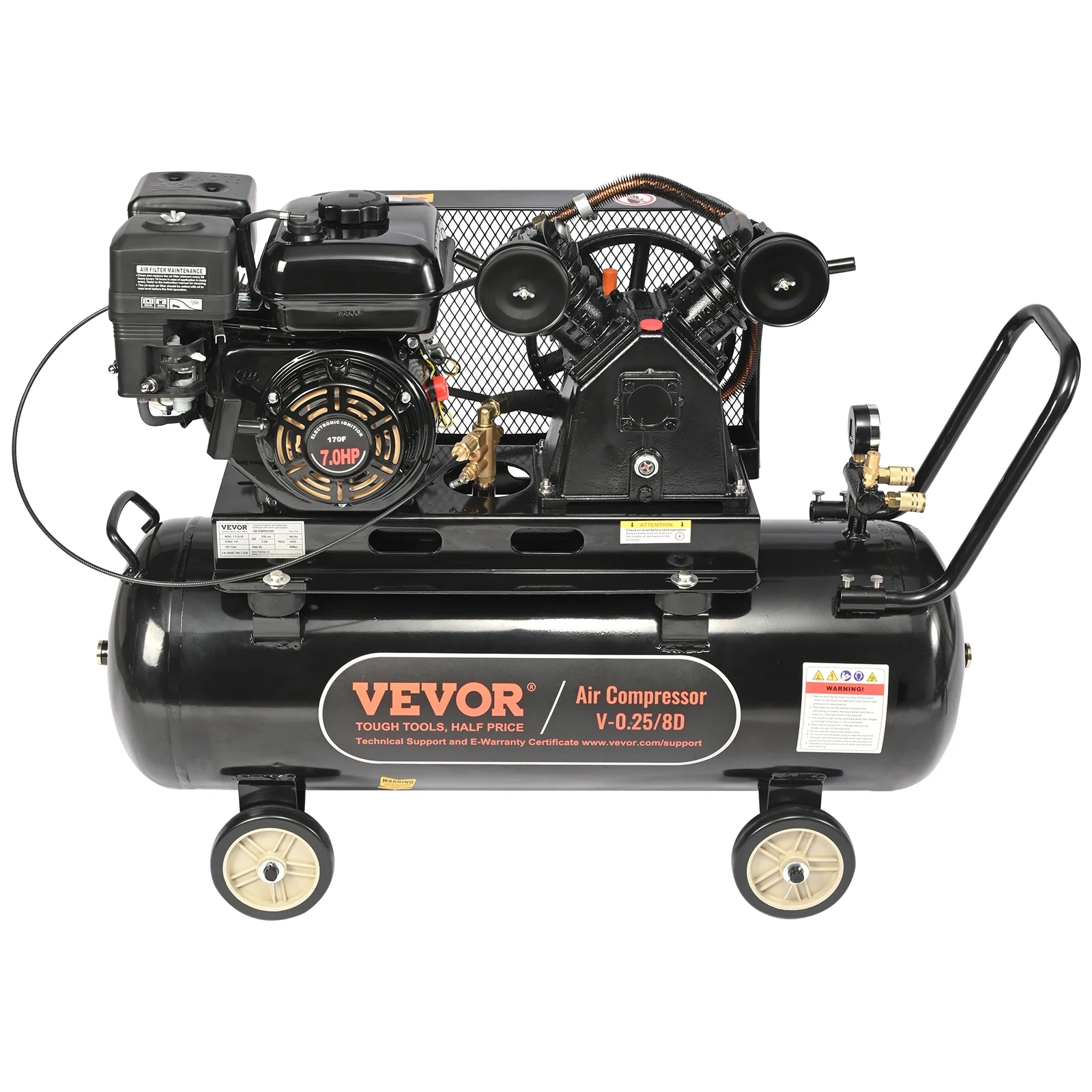 VEVOR 7HP Gas Powered Air Compressor, 21 Gallon Horizontal Air Compressor Tank, 9CFM@115PSI Gas Driven Piston Pump Air Compressed System with 115PSI Max Pressure for Construction Sites Workshop - Image 9