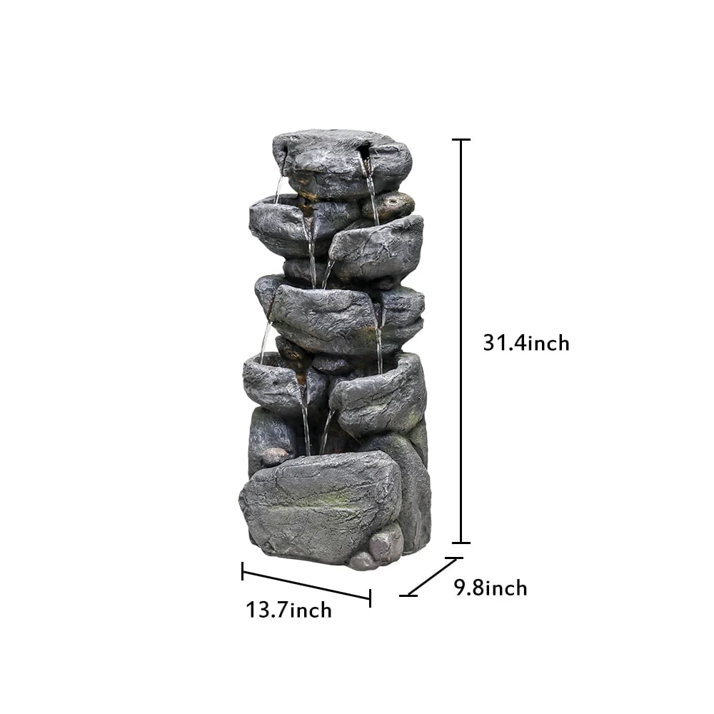 chrismas clearnace-?Stacked Rock Fountain with LED Lights - Outdoor Water Fountains Cascading Floor Water Feature Art Decor for Garden,Pation, Deck, Porch - Image 6