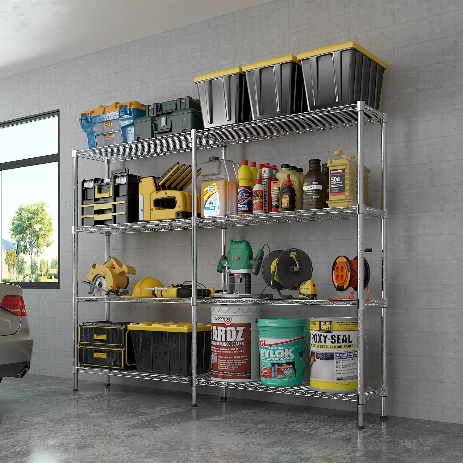Zimtown Heavy Duty Storage Shelves, 63"W Wire Shelving Unit, Adjustable 4 Tier Metal Shelves Organizer Silver for Pantry Kitchen Basement, 1500 lbs Capacity - Image 38