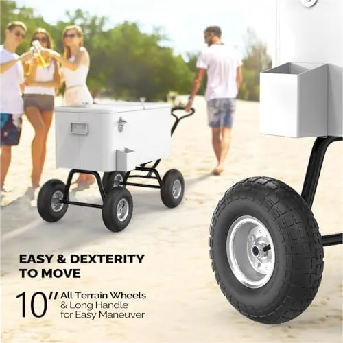 80 Quart Wagon Rolling Cooler Ice Chest, /Long Handle and 10" Wheels, Portable Beach Patio Party Bar Cold Drink Beverage, Outdoor Park Cart on Wheels - Image 4