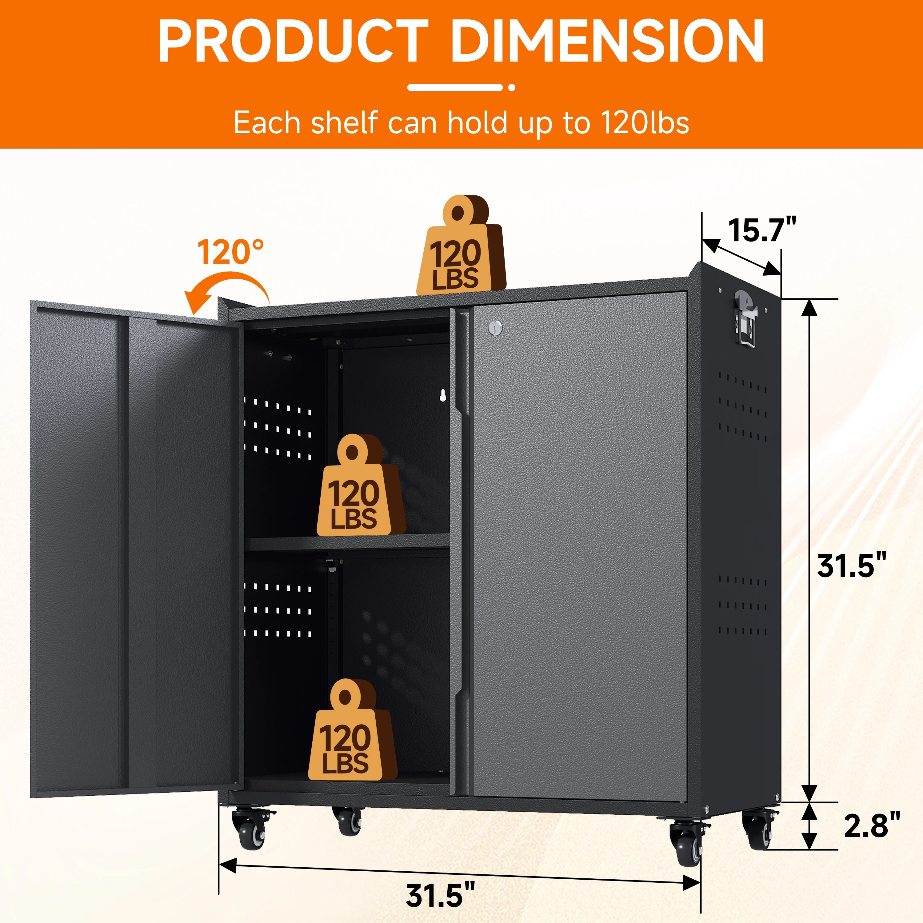 Metal Storage Cabinet with Wheels,Tool Storage Cabinet with Doors and Shelves Adjustable,Heavy Duty Garage Storage Cabinet,Steel Locking Storage Cabinet for Garage/Warehouse/Office/School/Home-Black - Image 17
