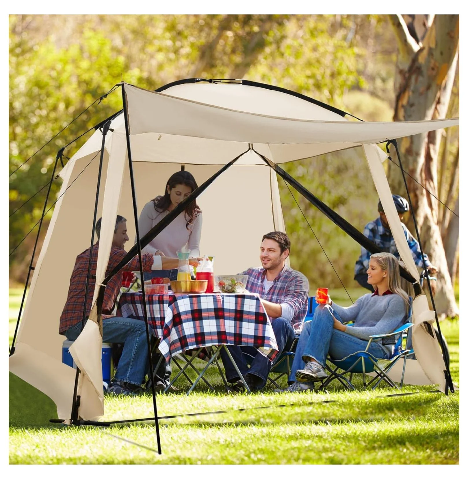 10x10 Screen Tent, Portable Screen House for Camping & Patios - Easy Setup Canopy with Mesh Walls, 2 Doors & Carry Bag Beige - Image 8