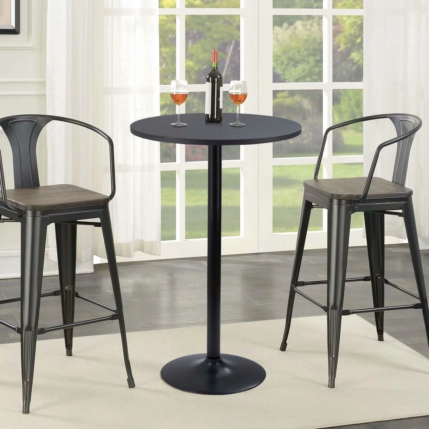 Round Bistro Pub Table, Bar Height Cocktail Table with Metal Base and MDF Top, 23.8 Inch - Image 26